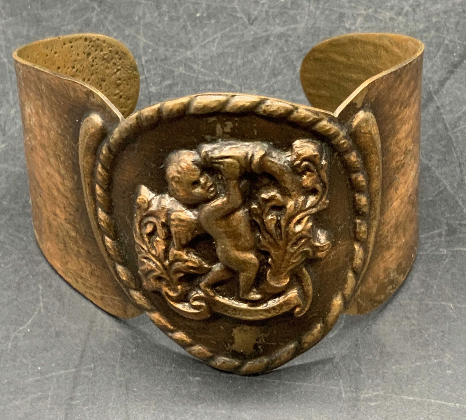 Vintage Embossed Putti Motif Copper Cuff Bracelet (1 of 10)