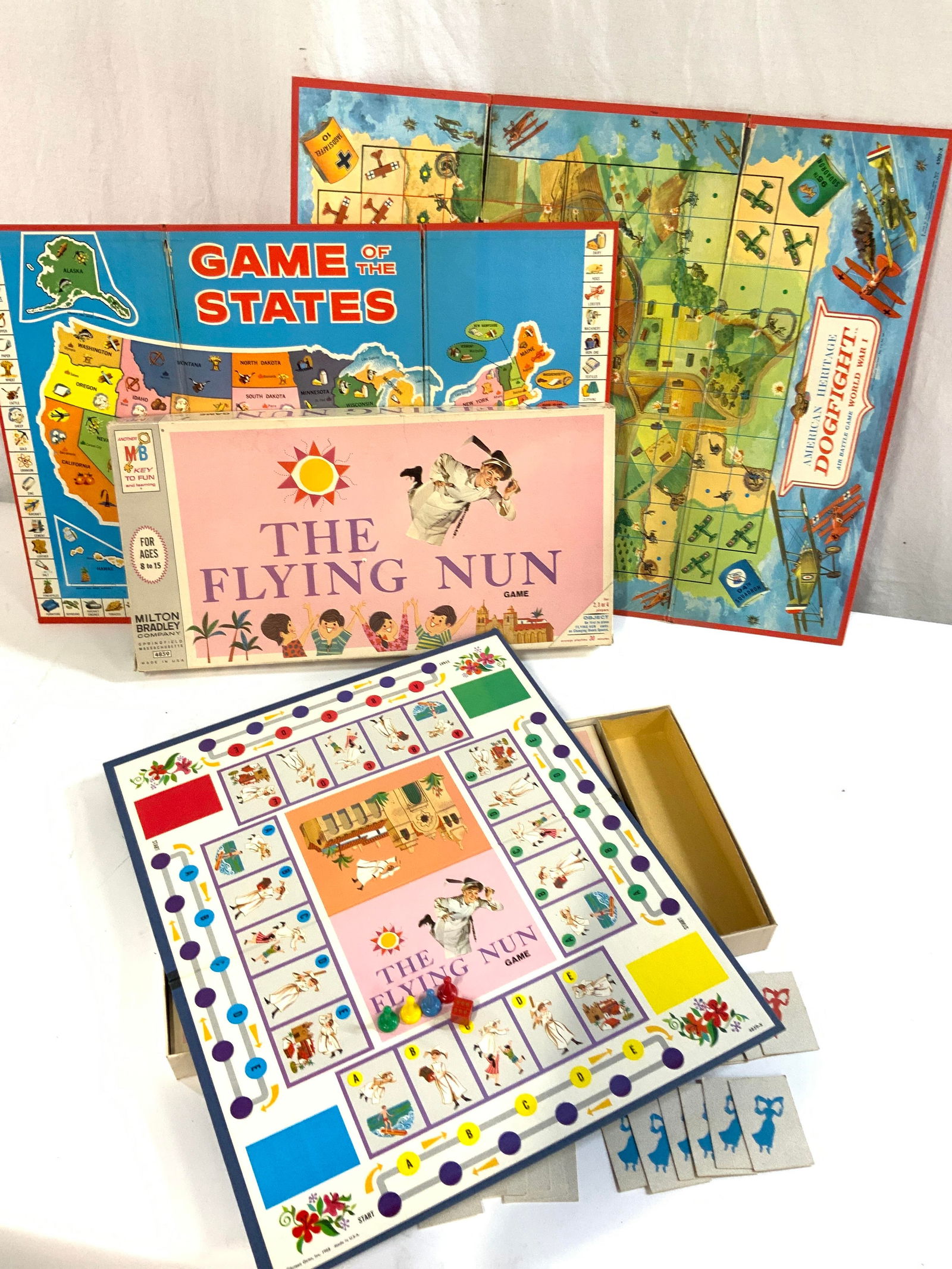 3 Vntg MB Board Games-Flying Nun, Dogfight + (1 of 8)