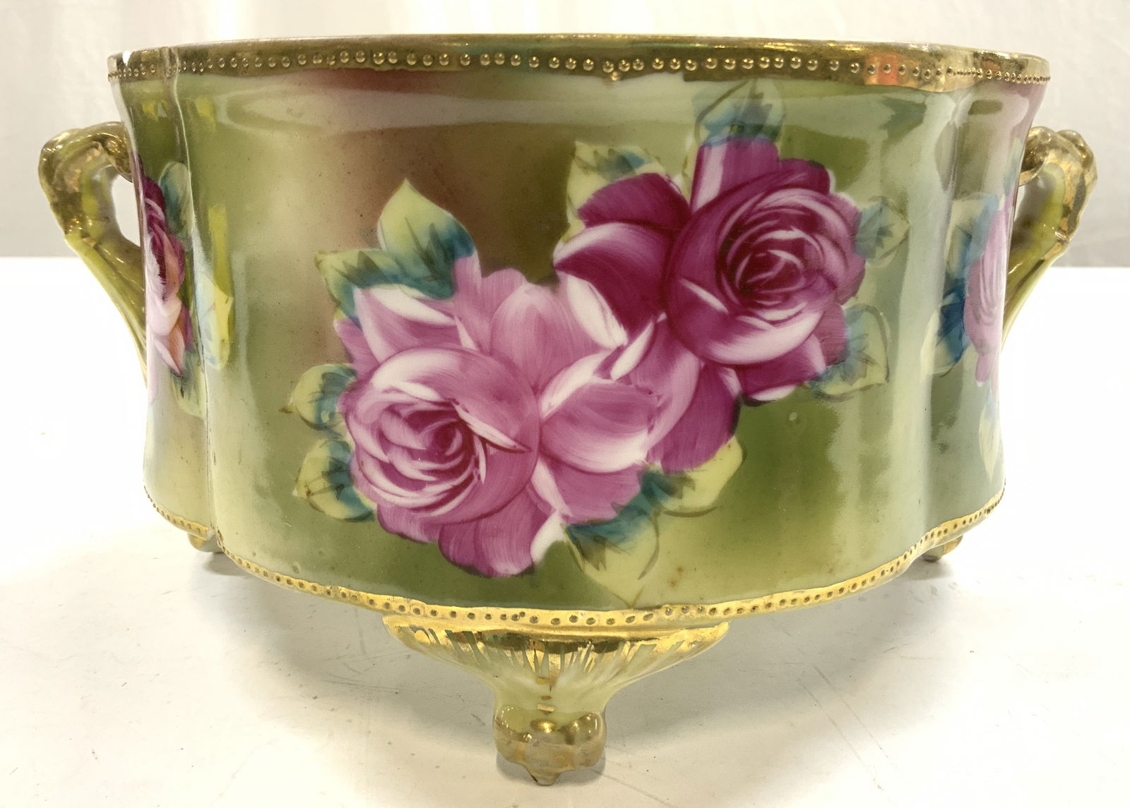 NIPPON Hand Painted Footed Porc Vessel W Handles (1 of 9)