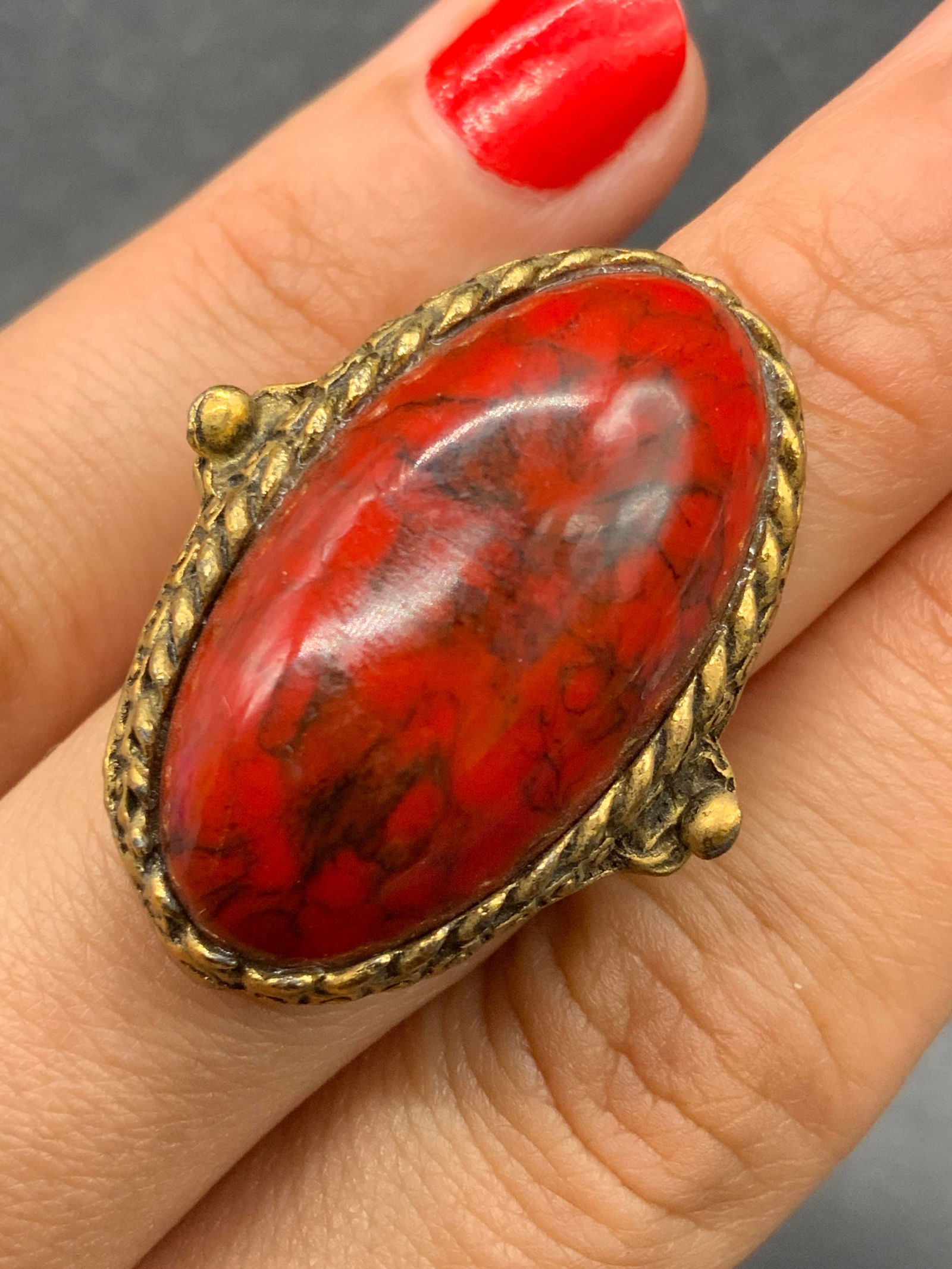 Vintage Red Costume Cabochon Statement Ring (1 of 8)