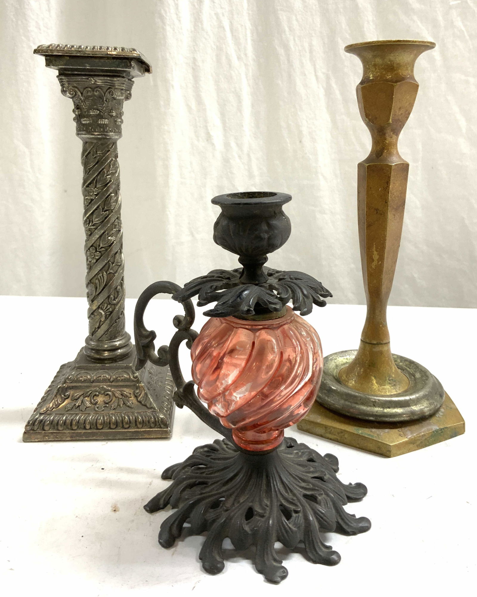 Lot 3 Assorted Metal & Art Glass Candlesticks (1 of 7)