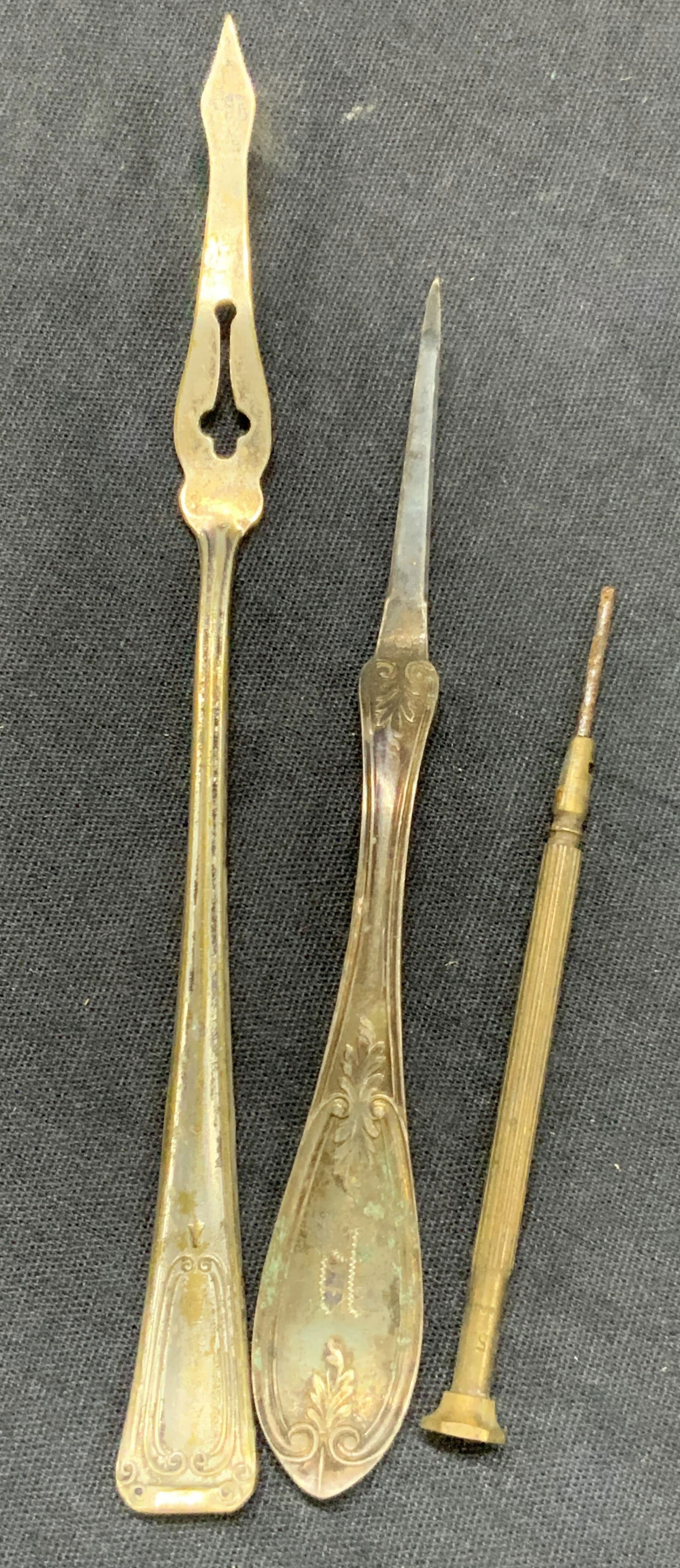 Lot 3 Silver Plate & Brass Utensils & Tools (1 of 7)