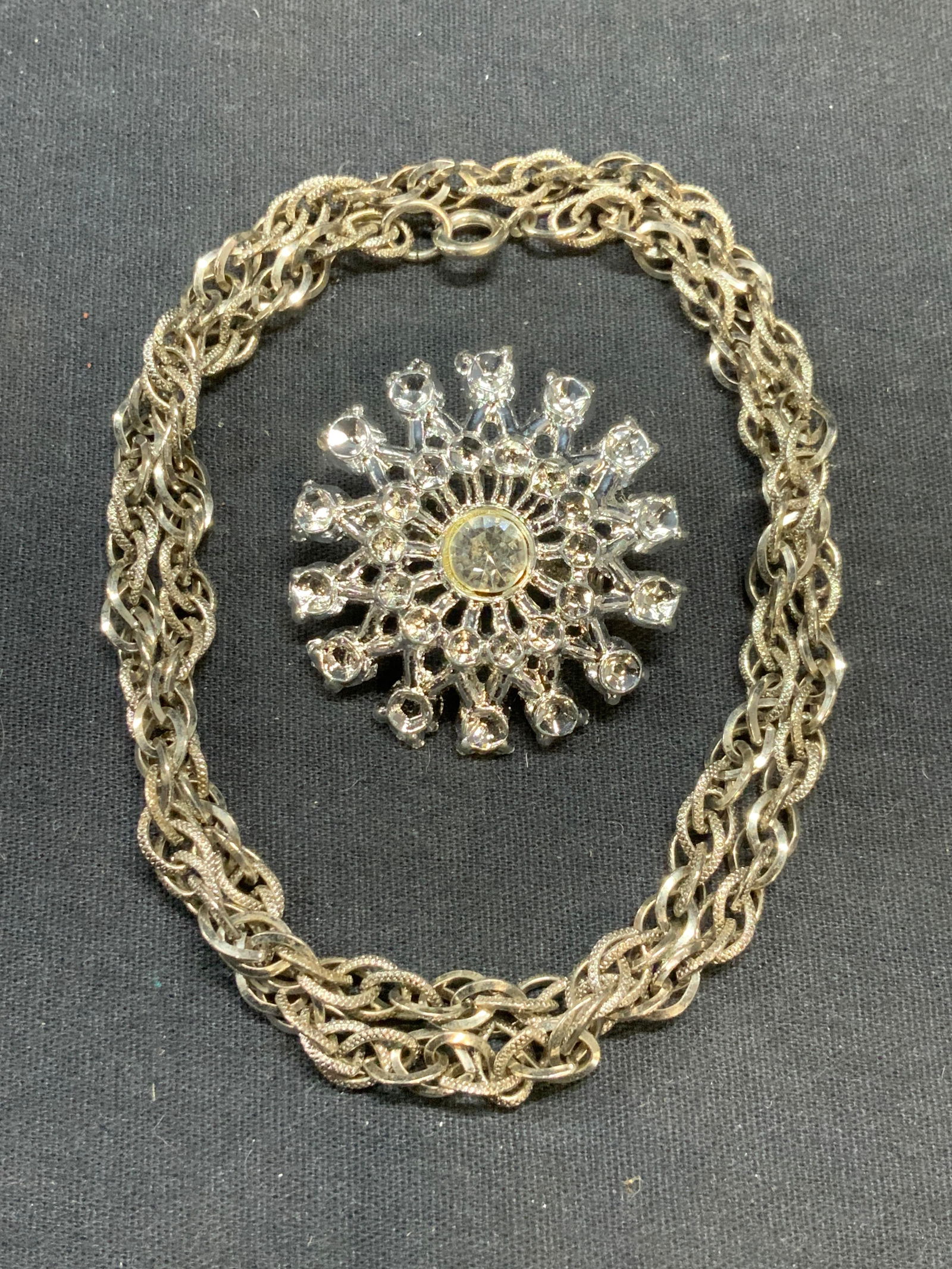 Lot 2 Silver Tone Crystal Brooch & Necklace (1 of 6)