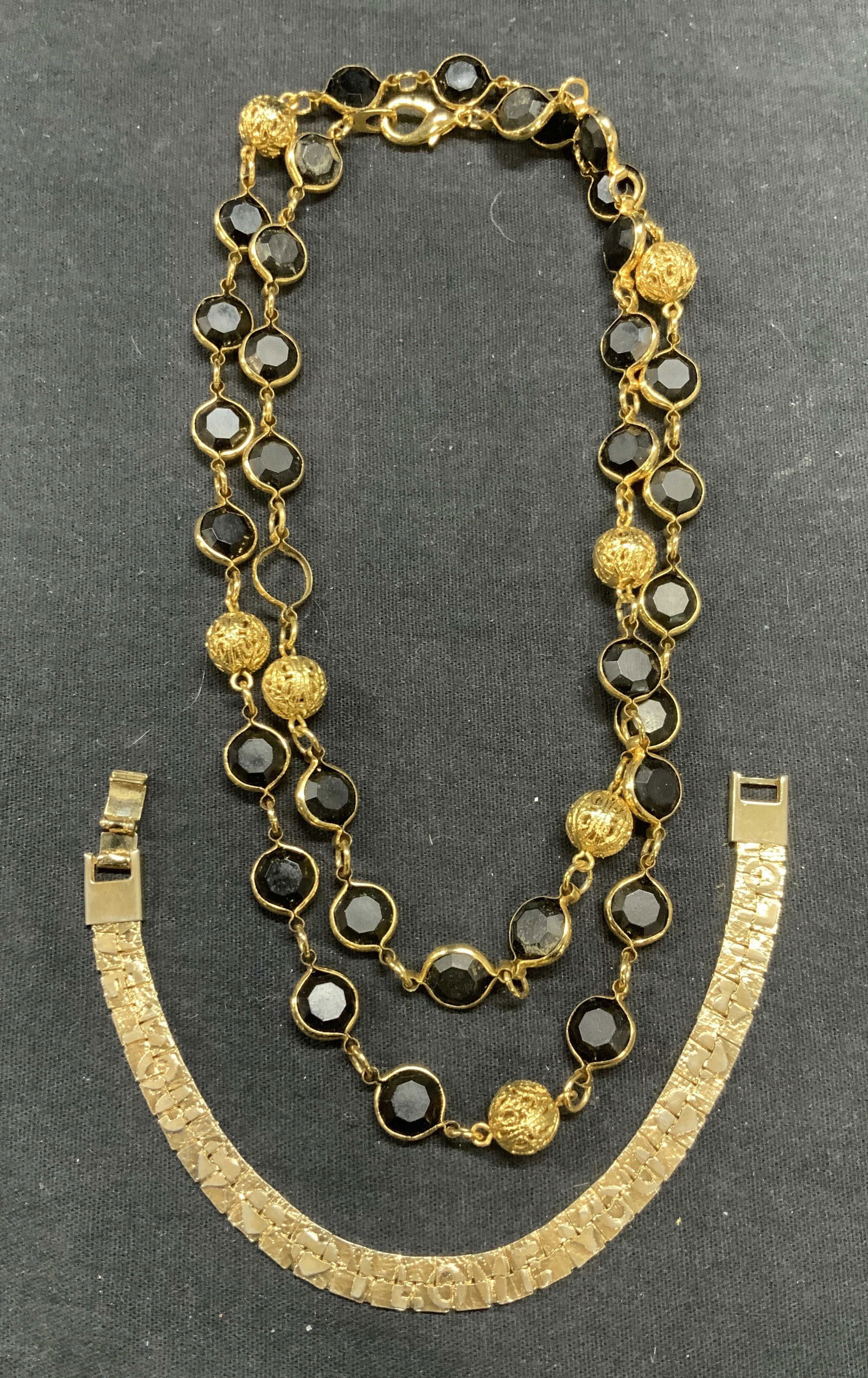 Lot 2 Gold Tone Black Crystal Necklace, More (1 of 6)