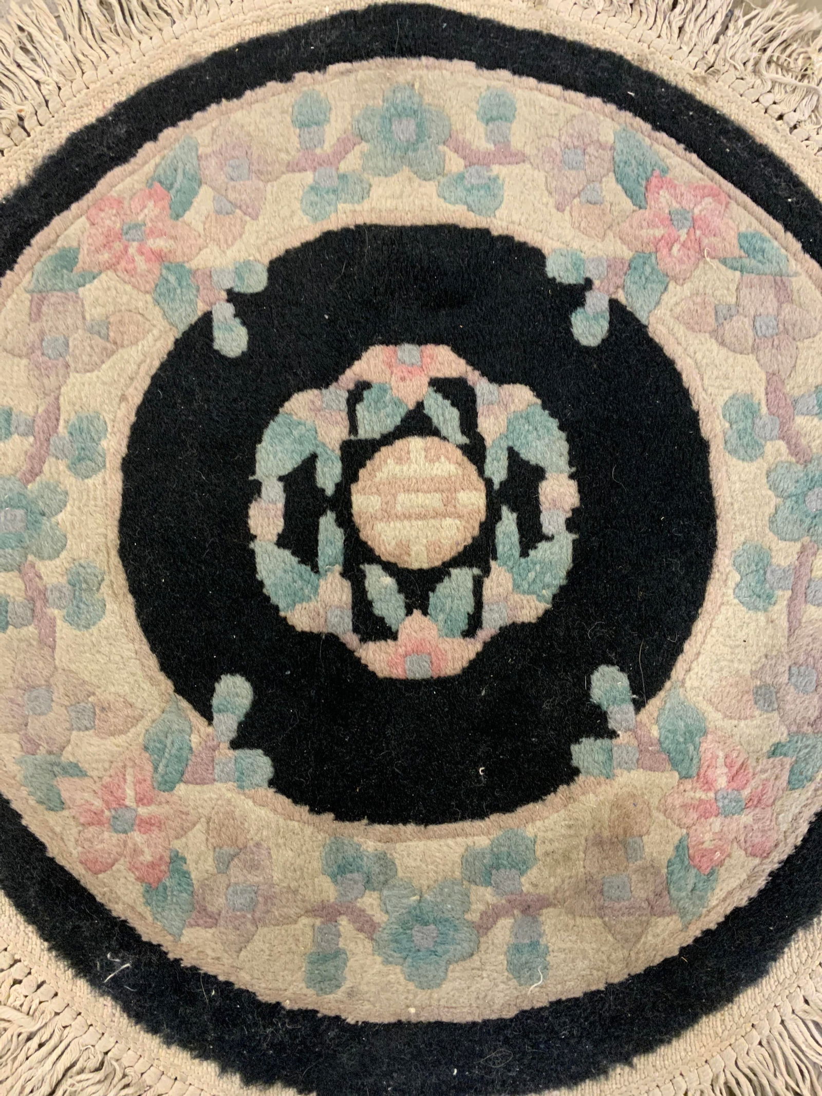 Vntg Handmade Chinese Art Deco Circular Wool Rug (1 of 7)
