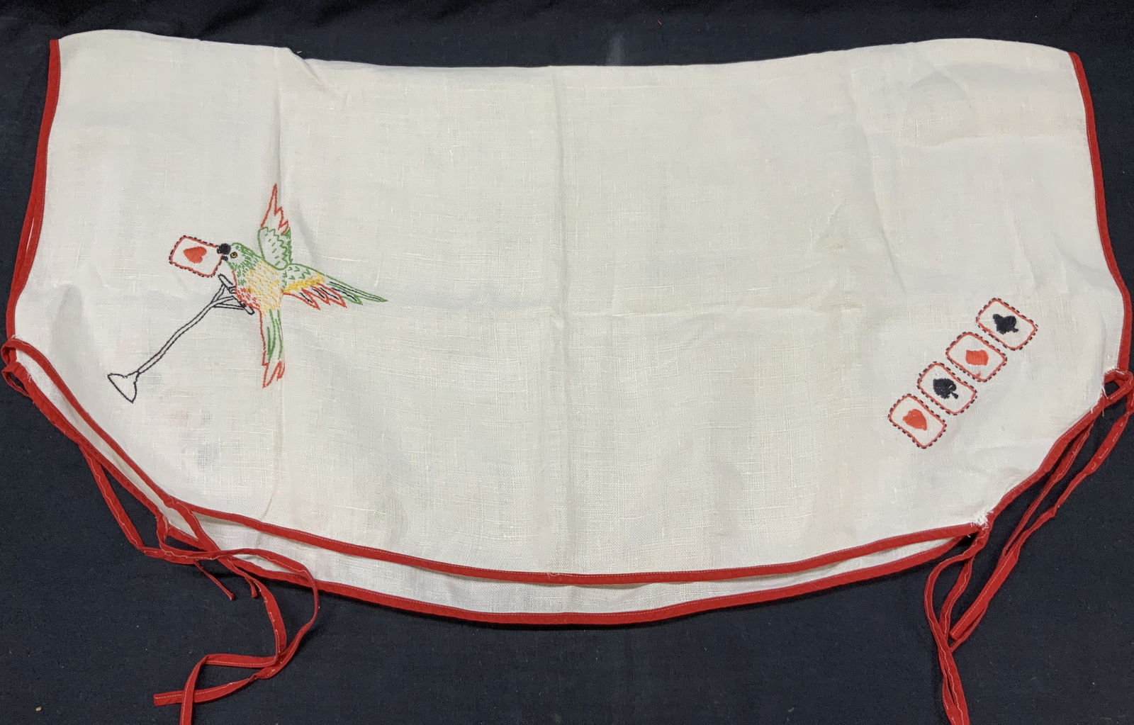 Vntg Card Suit Embroidered Linen Table Cloth (1 of 9)