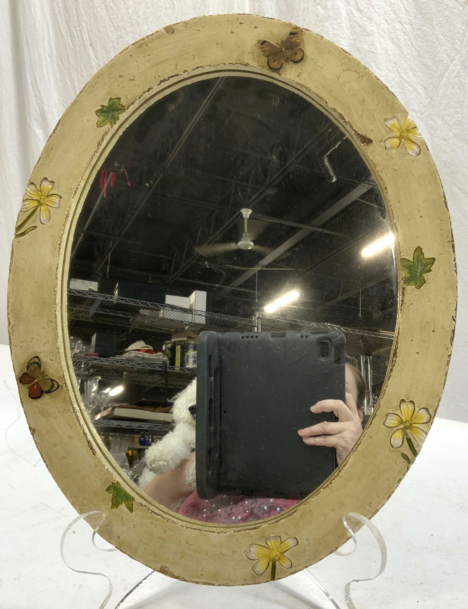 Oval Wall Mirror w Flowers & Butterflies (1 of 5)