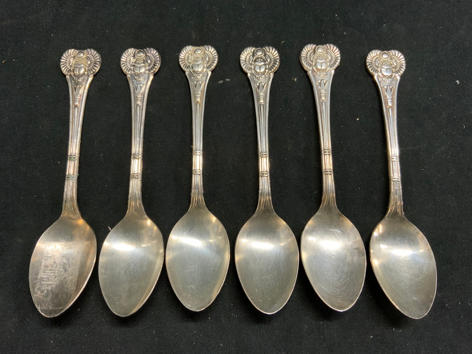 Set6 Silvertn Metal Scarab Relief Demitasse Spoons (1 of 6)