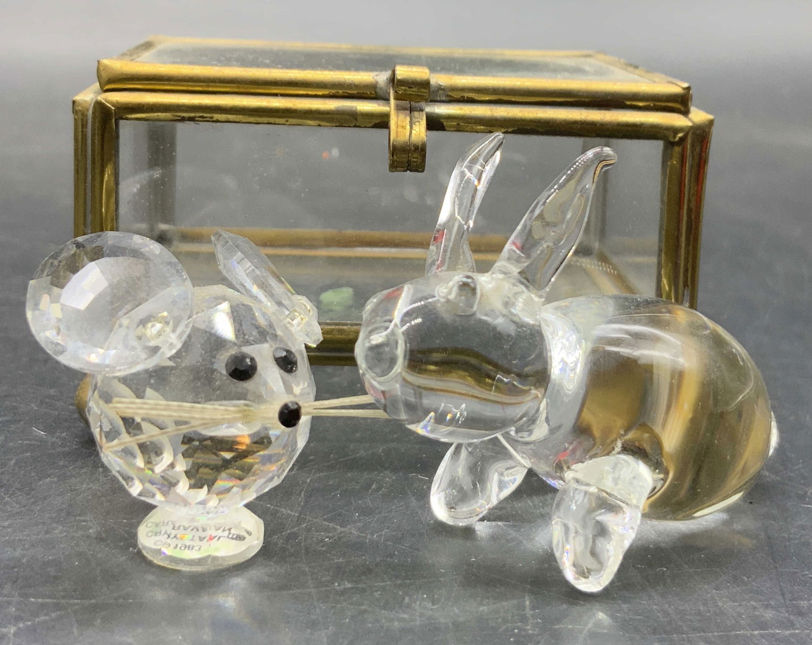 Lot 3 Glass Trinket Box & Crystal Animal Figurals (1 of 8)