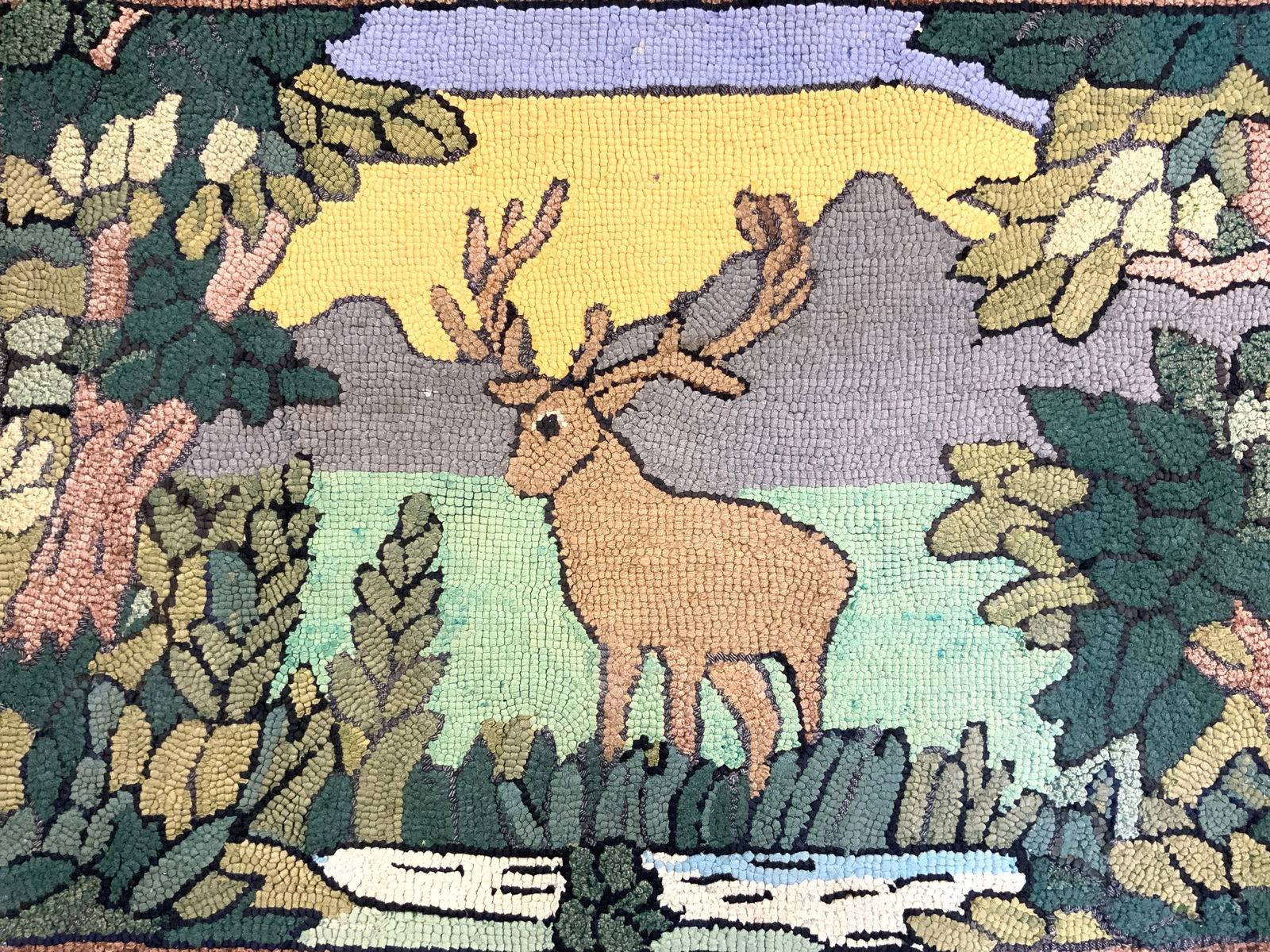 Vintage Hooked Rug Landscaped Detail W Deer (1 of 6)