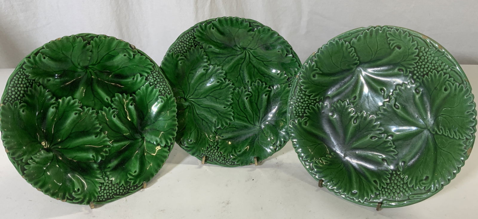Lot 3 Ceramic Majolica Cabbage Plates Green (1 of 7)
