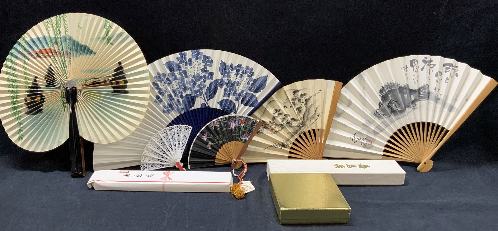 Lot 6 Vntg Hand Painted & Printed Asian Paper Fans (1 of 13)