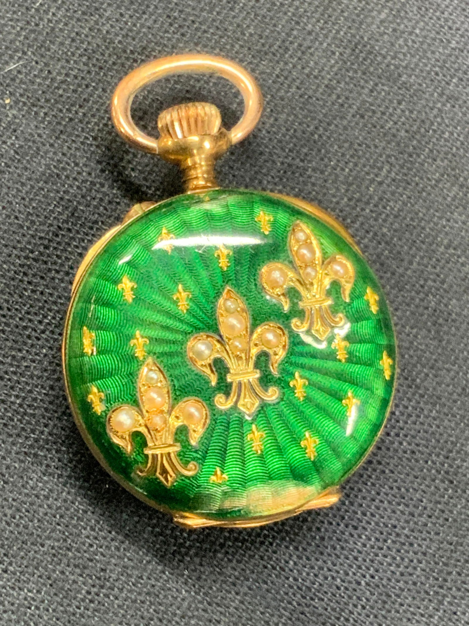 14 K Gold & Enamel Pocket Watch Locket (1 of 6)