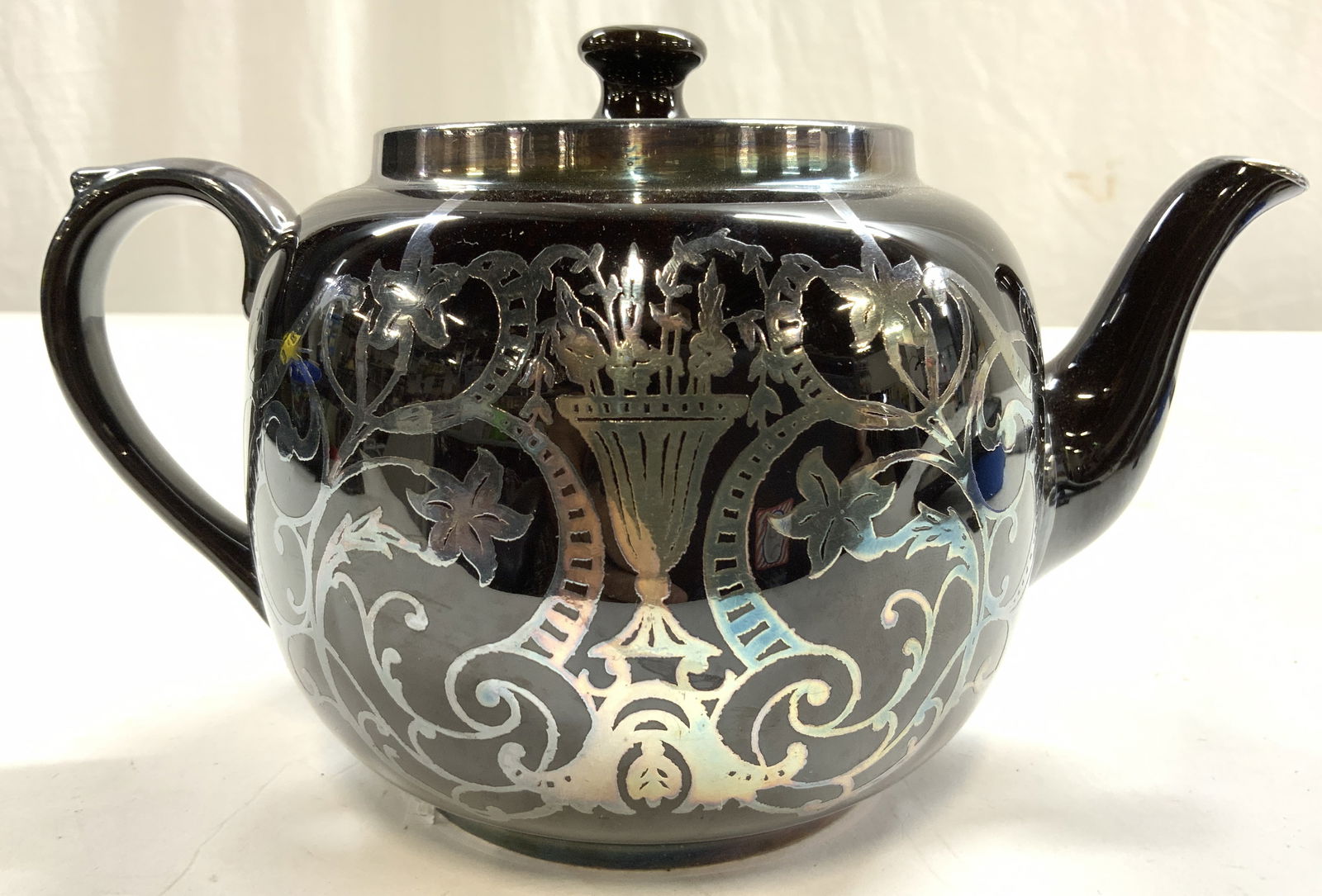 Vntg Art Nouveau Ceramic Tea Pot W Silver Overlay (1 of 6)