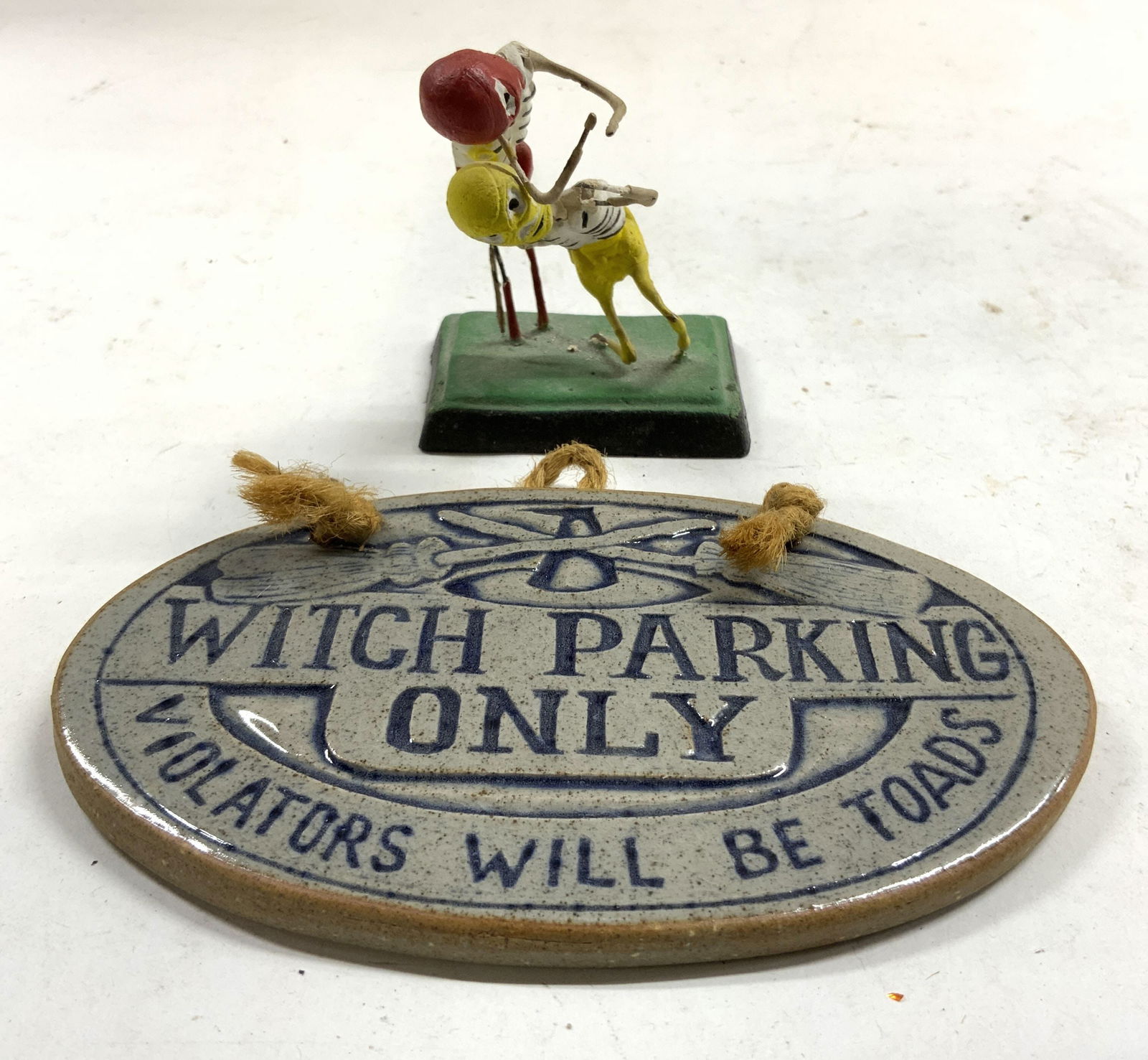 Lot 2 Wrestling Skeleton Figs & Witch Parking Sign (1 of 6)