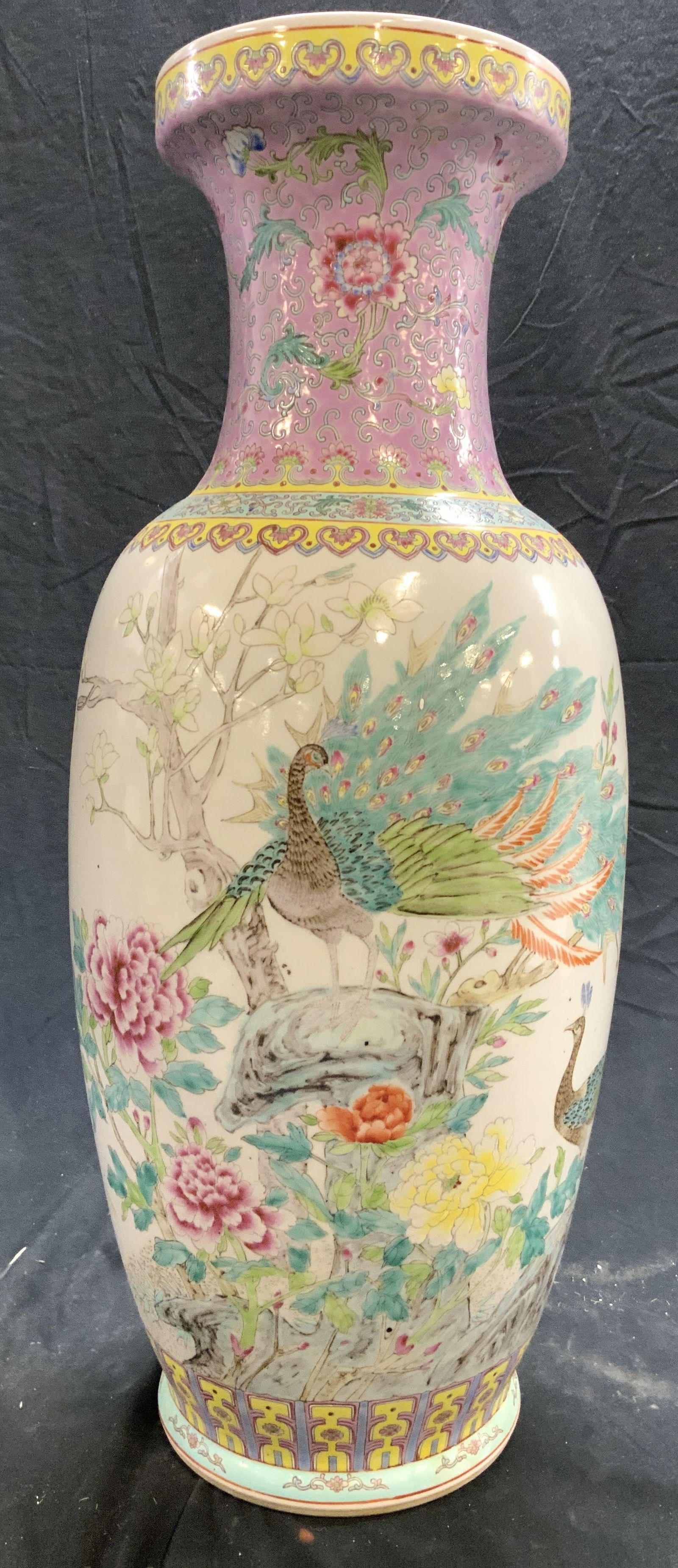 Asian Hand Painted Famille Rose Vase 24 in (1 of 8)