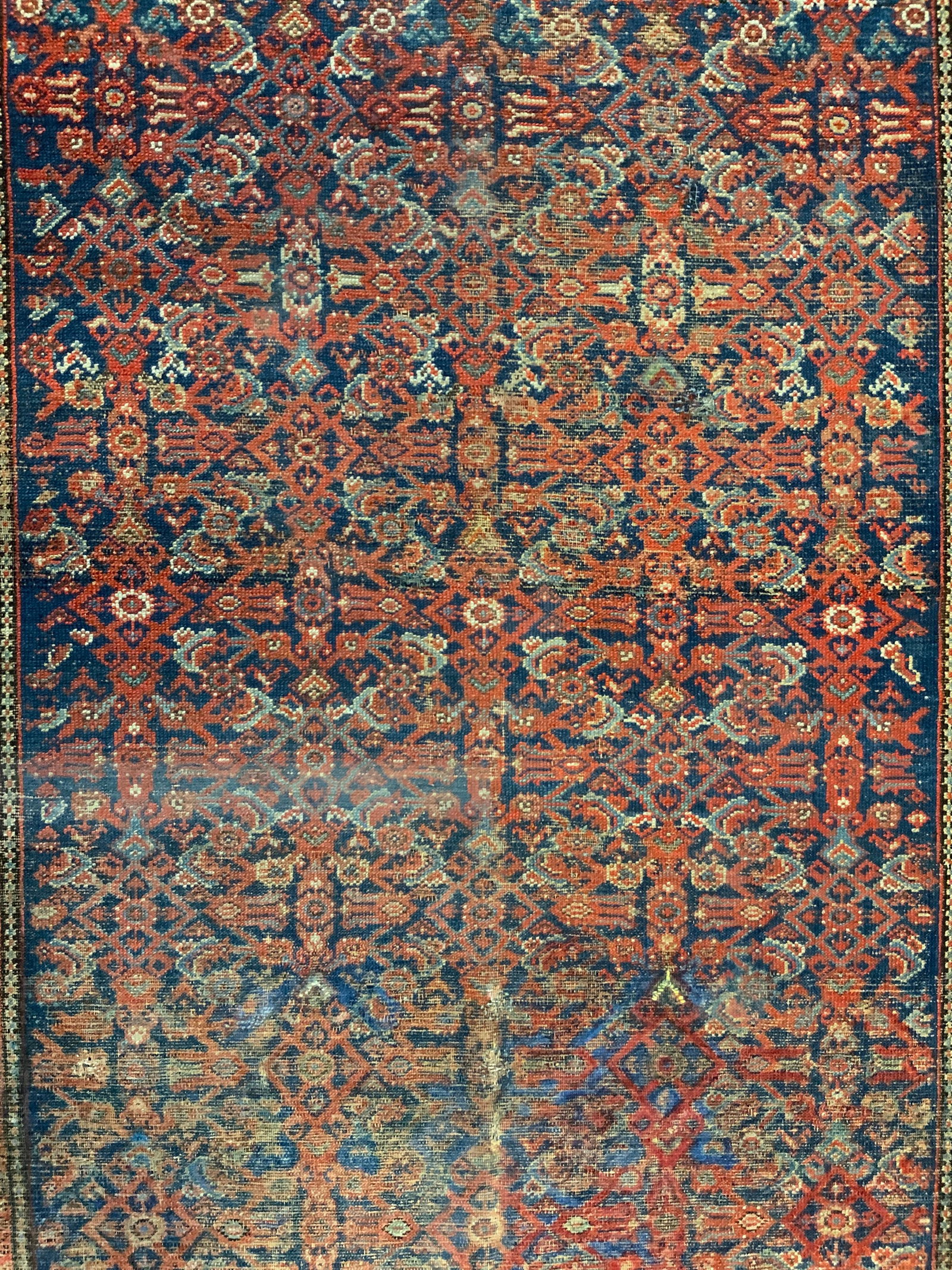 Vintage Handmade Persian Wool Area Rug: Rug is handmade and wool. Piece has intricate multi toned geometric detail. Rug measures approximately 78 inches long 51 inches wide. Rug, carpet, handmade rug, wool rug, Persian rug, wool rug, vintag