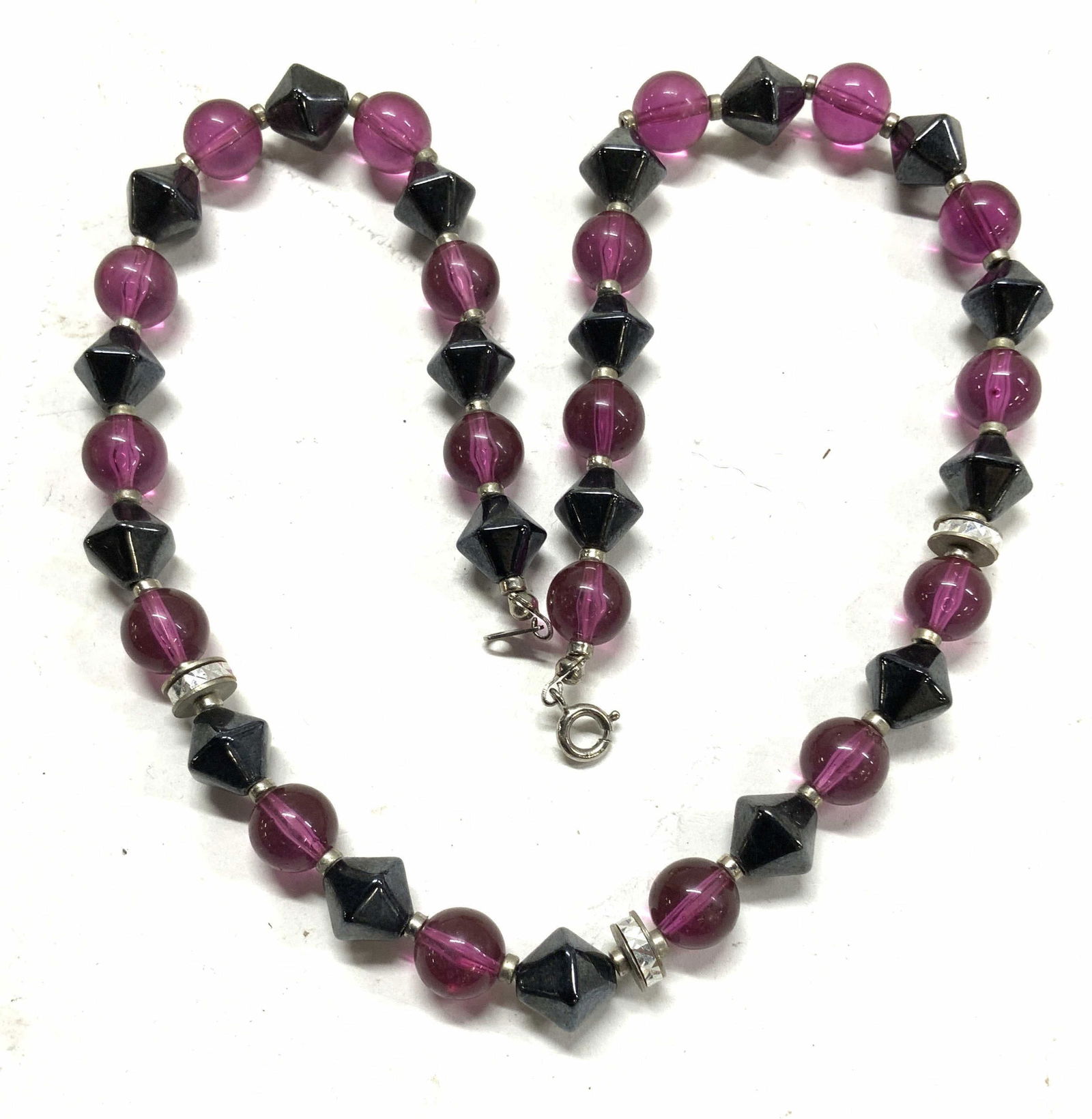 Pink and Gunmetal Beaded Necklace, Jewelry (1 of 6)