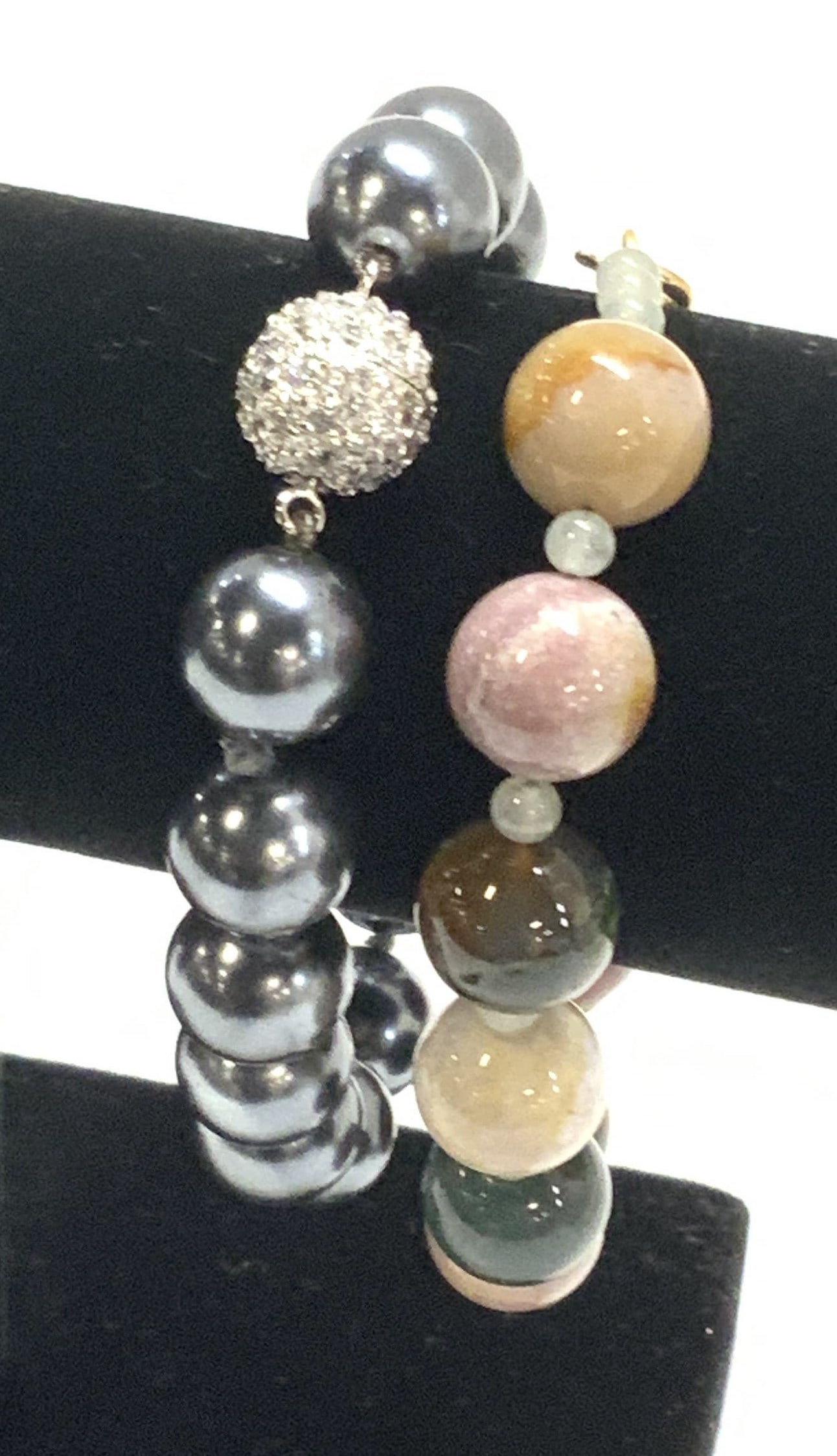 Lot 2 Beaded Bracelets, Faux Pearl & Natural Stone (1 of 7)