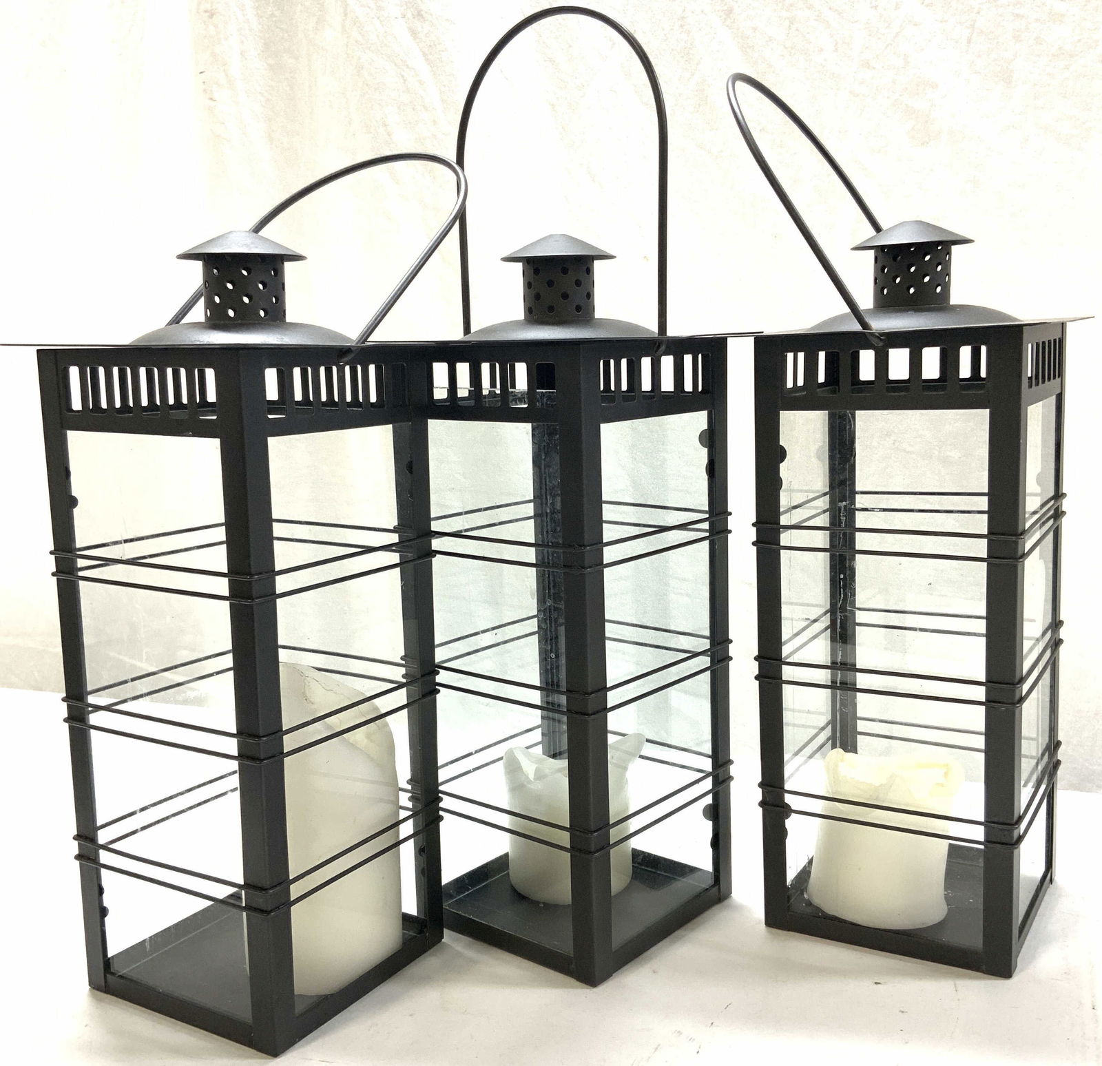 Set 3 Metal Hanging Lanterns w Candles (1 of 8)