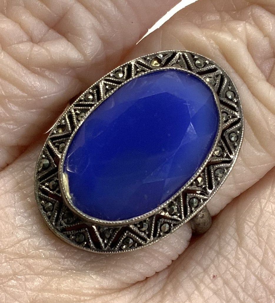 Sterling Silver Blue Chalcedony Marcasite Ring (1 of 6)