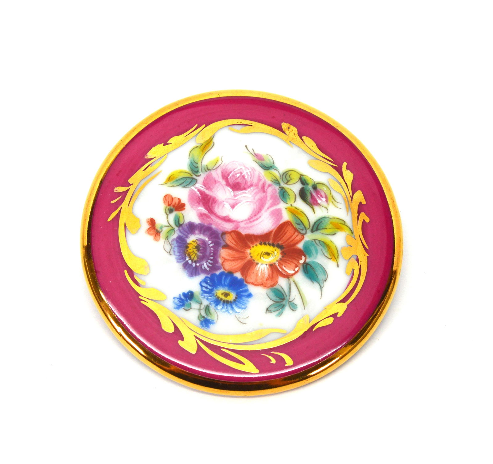 Limoges France Large Hand-painted Flower Pin (1 of 2)