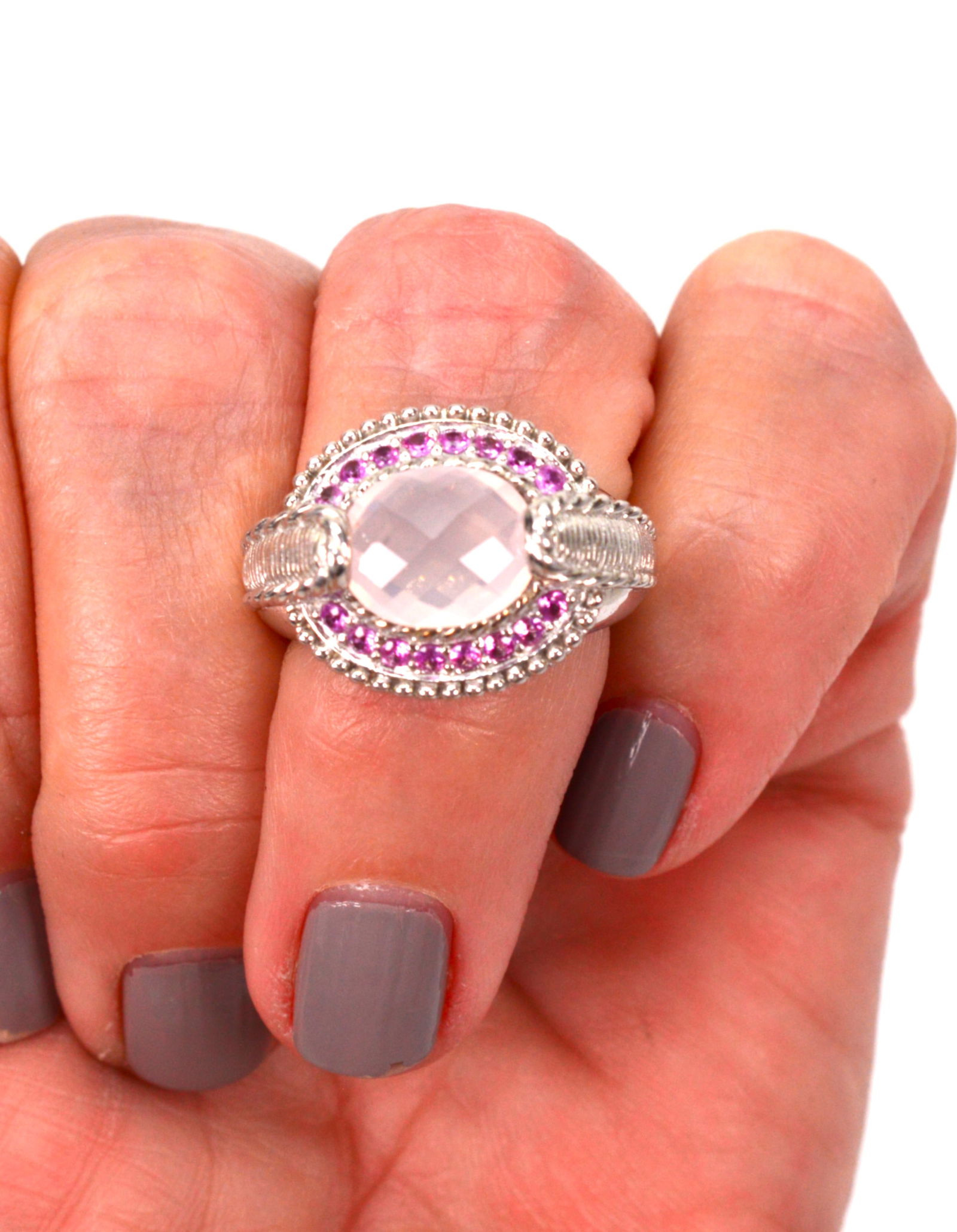 Sterling Silver Pink Quartz & Pink CZ Ring (1 of 4)