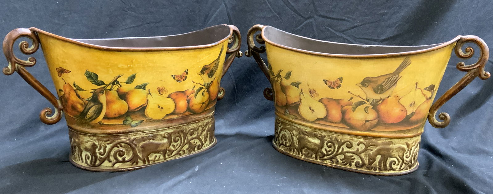 Pr Tuscan Style Metal Toleware Vessels W Handles (1 of 6)