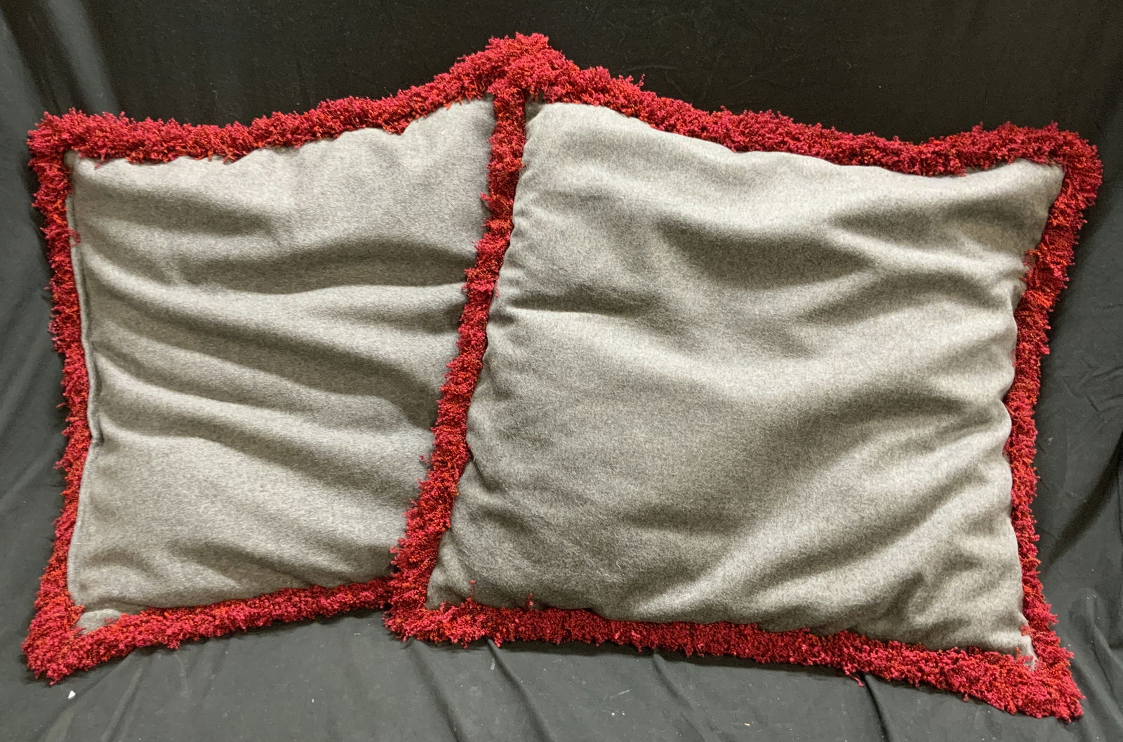 Pair Wool Blend Slate Pillows W Red Edges (1 of 6)
