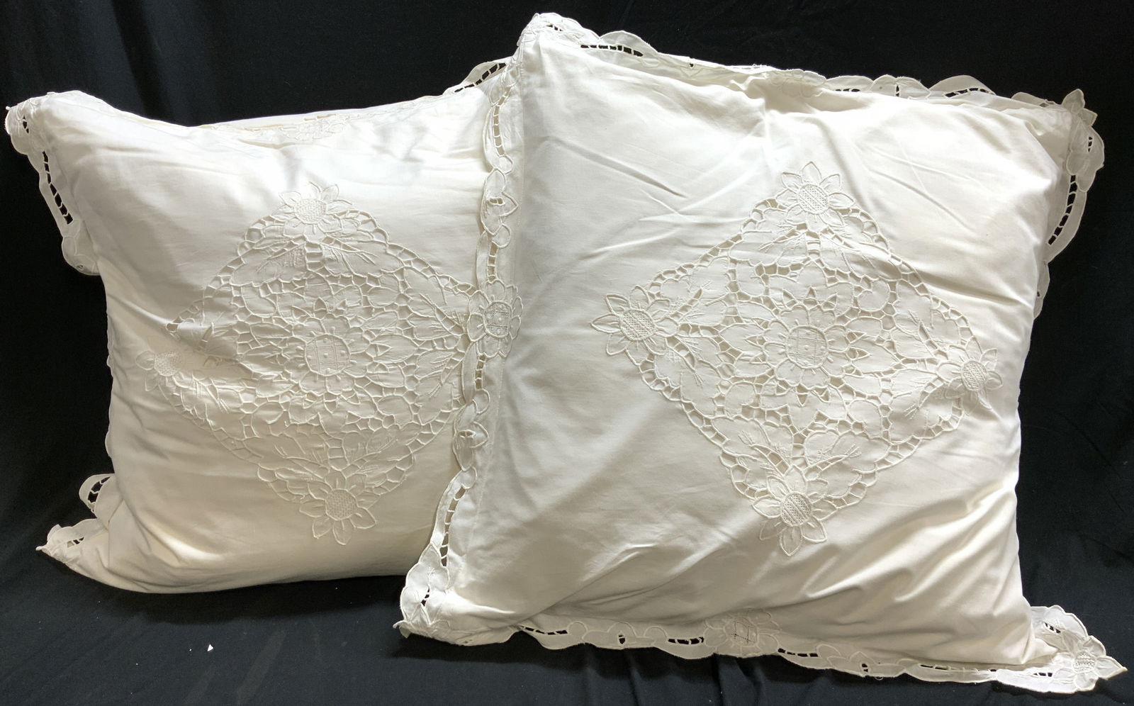 BELLA Vntg Pr Euro Down Pillows W Doily Covers (1 of 7)