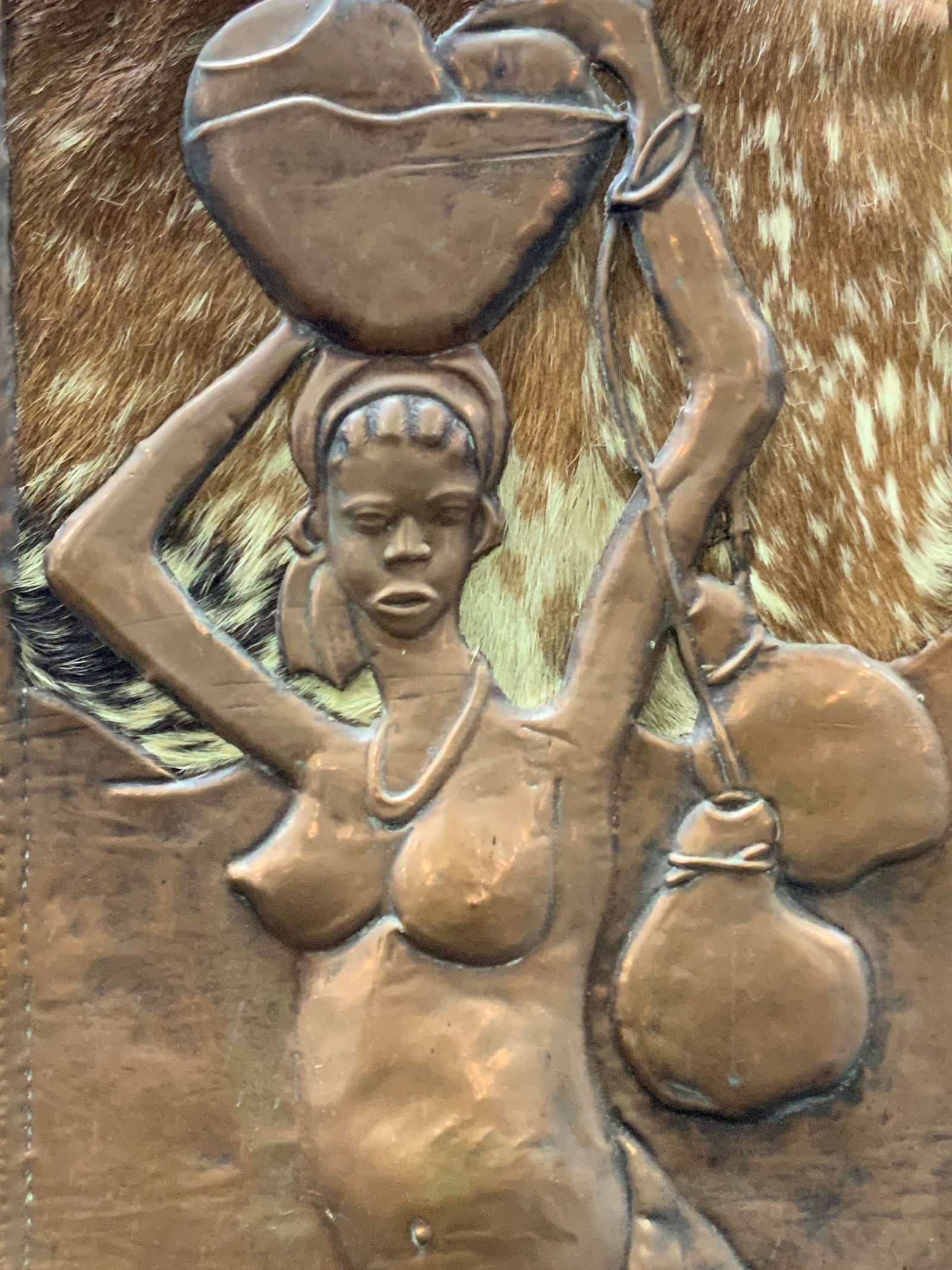 Kabuva Embossed Copper & Fur African Figural Panel (1 of 11)