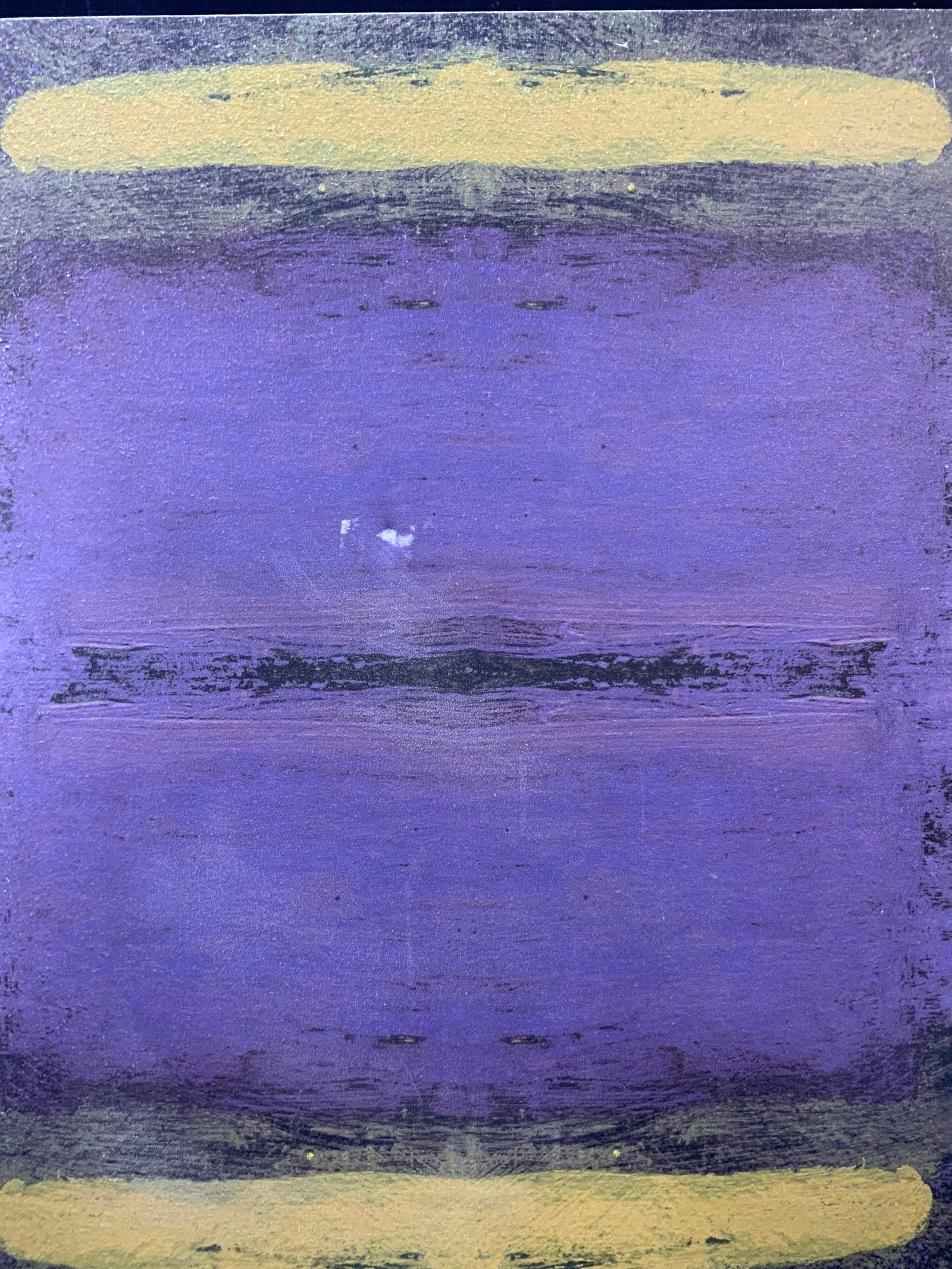 M.d.c. Borneo Modernist Litho On Canvas: Marked on backside Authentic m.d.c. Borneo, 01-20-06 Litho coated in a textured material over a canvas in tones of purple and yellow. No frame, approx 34 x 25 inches Evident wearing to edges and comer