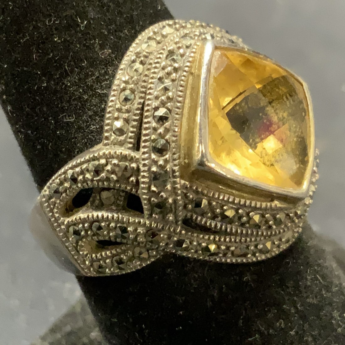 Hallmarked Sterling Silver Citrine Marcasite Ring (1 of 7)