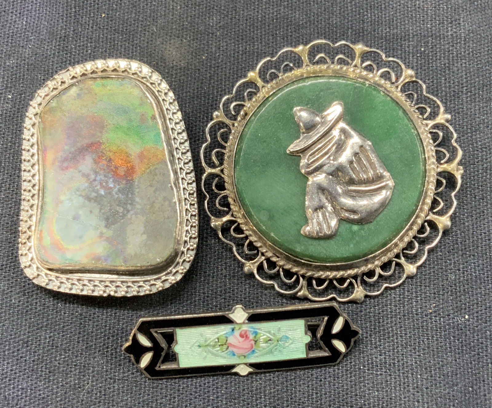 3 Sterling Silver Brooches, Stone, Shell & Enamel (1 of 9)