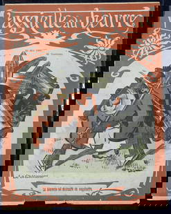 Lassietre au Beurre French Illustr Magazine, 1901: Antique illustrated French satirical magazine, dated May 30, 1901, issue # 9. -Lassietre au Beurre Le Chatiment. Cover features humorous military man with piled bullets, riffle and bayonet.