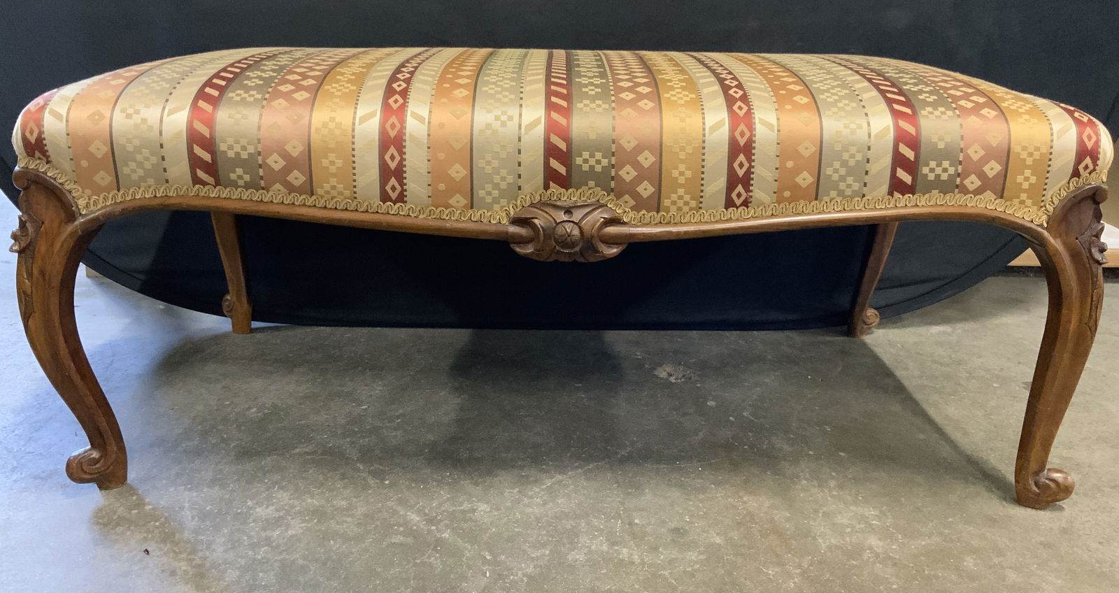Louis XV Custom Uph Bench W Carved Walnut Frame (1 of 10)