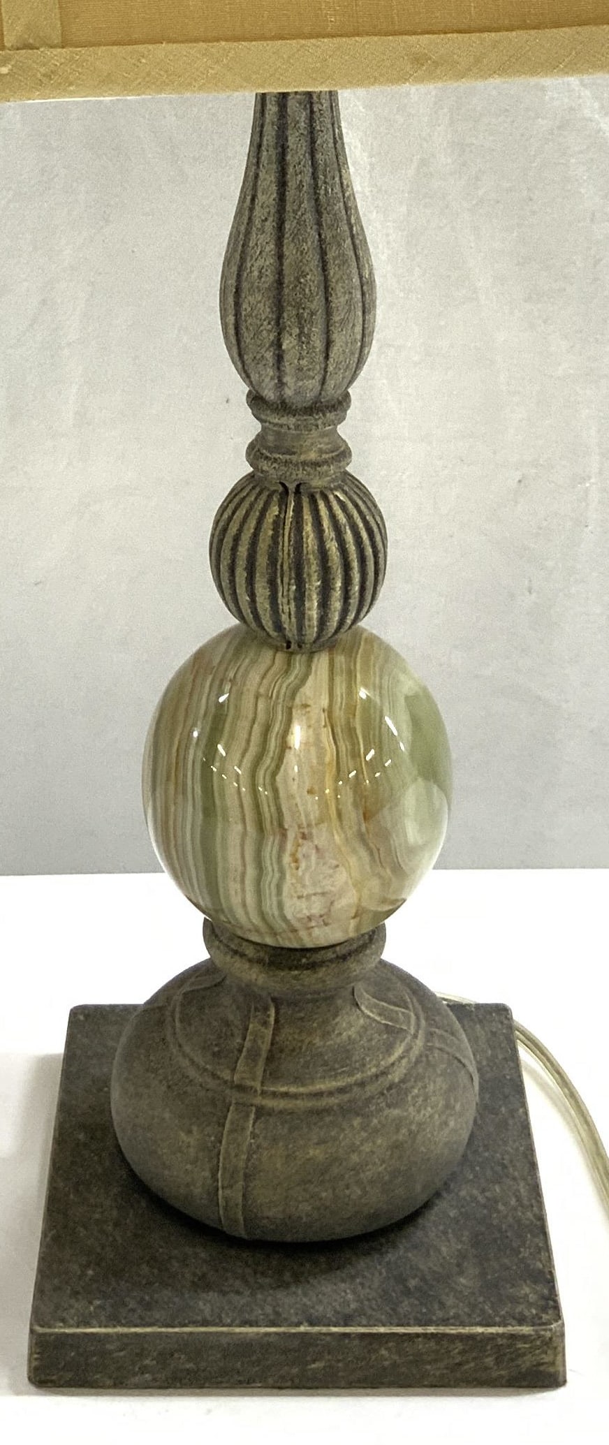 Stone & Metal Table Lamp W Silk Shade & Finial (1 of 7)