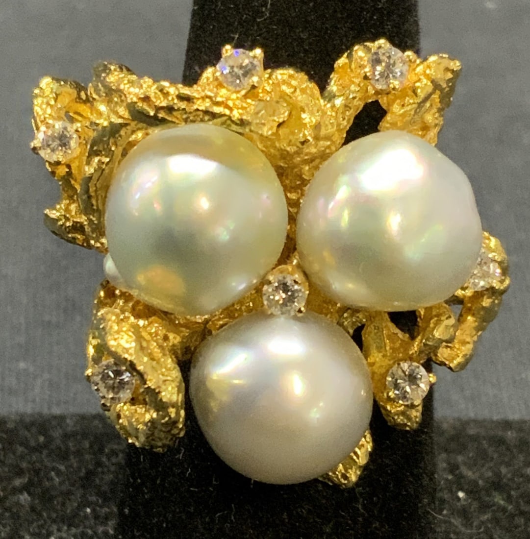 18k Gold Baroque Pearl & Diamond Ring (1 of 6)