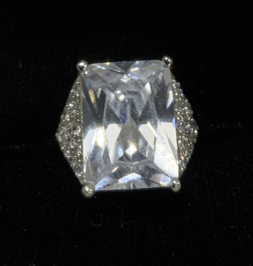 Sterling Silver Radiant  Cut Crystal Cocktail Ring (1 of 8)
