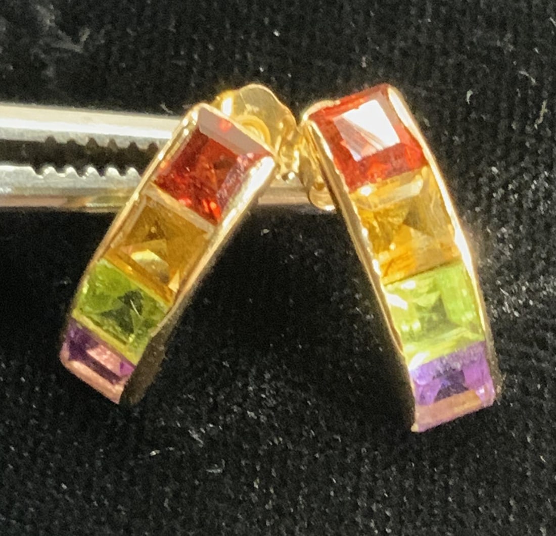 14K Gold Multi Gemstone Earrings, Box (1 of 6)