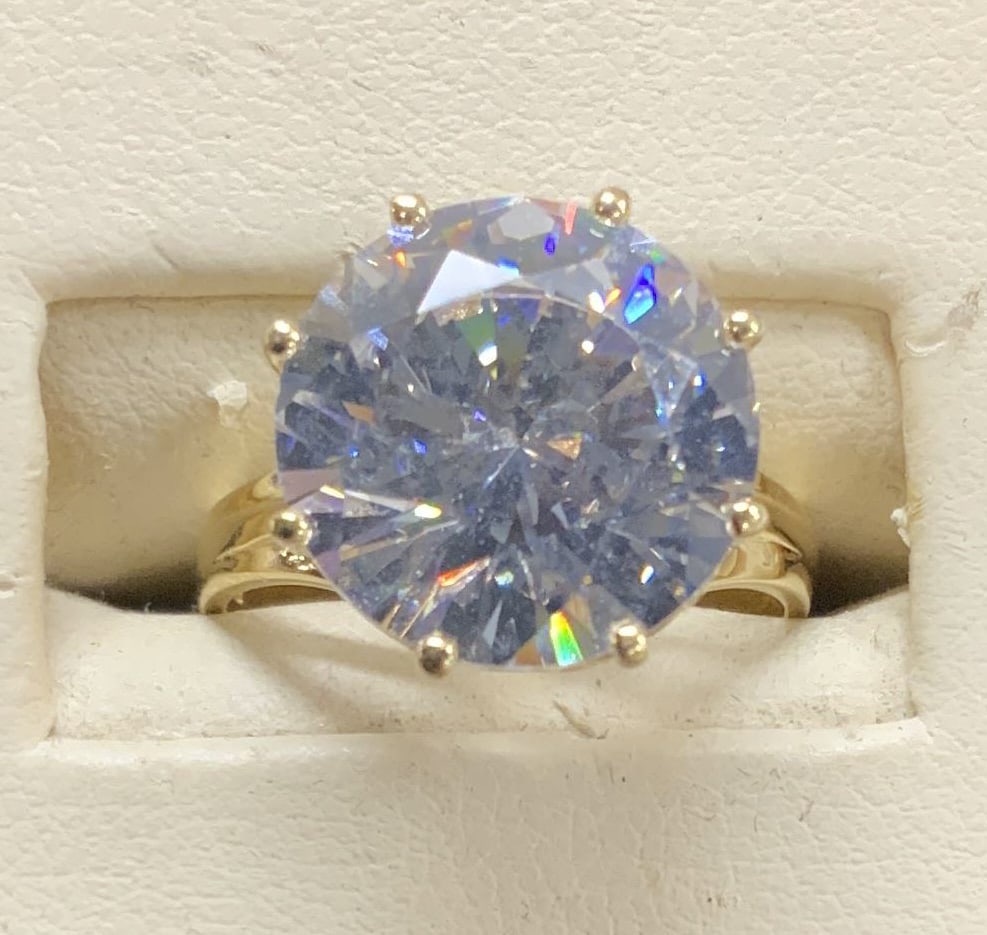 DUS 14K Gold Large Solitaire CZ Cocktail  Ring (1 of 6)