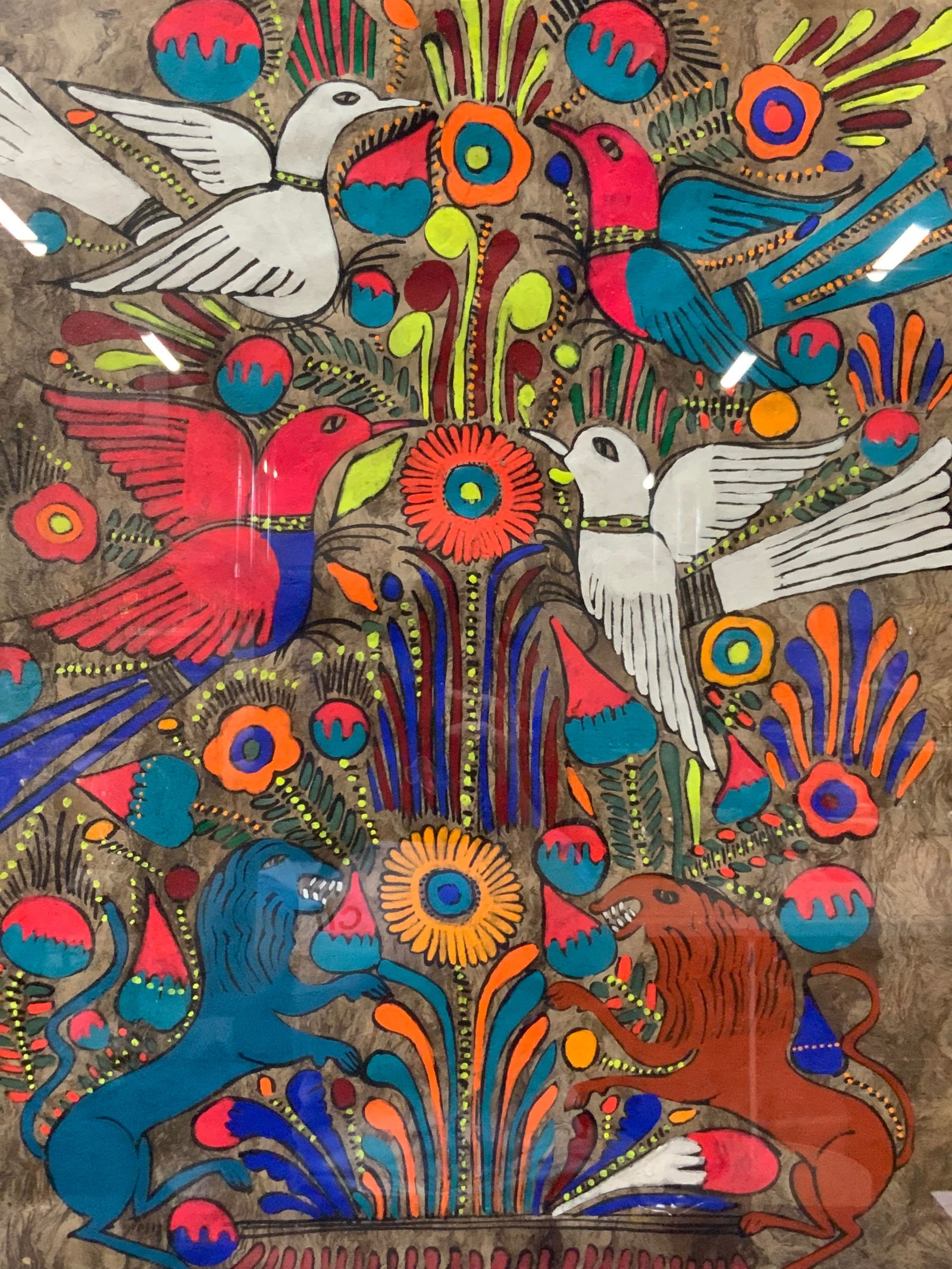 Vntg Barkcloth Mexican Folk Art Painting (1 of 9)