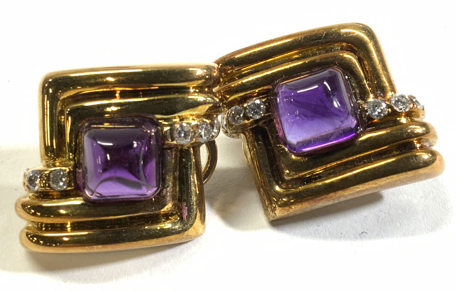 14K Gold Amethyst & Diamond Clip Earrings (1 of 6)