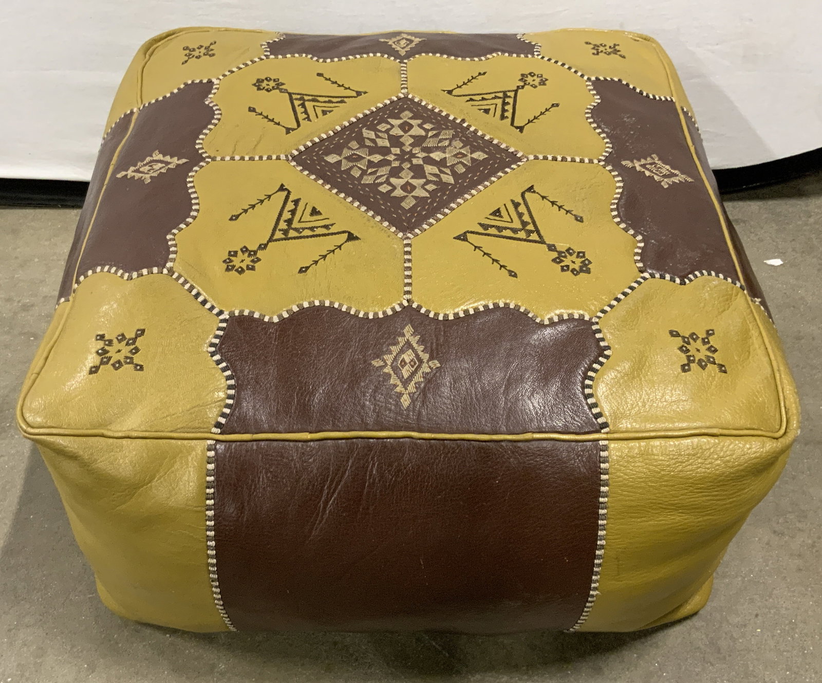 Vintage Moroccan Style Leather Ottoman Pouf (1 of 9)