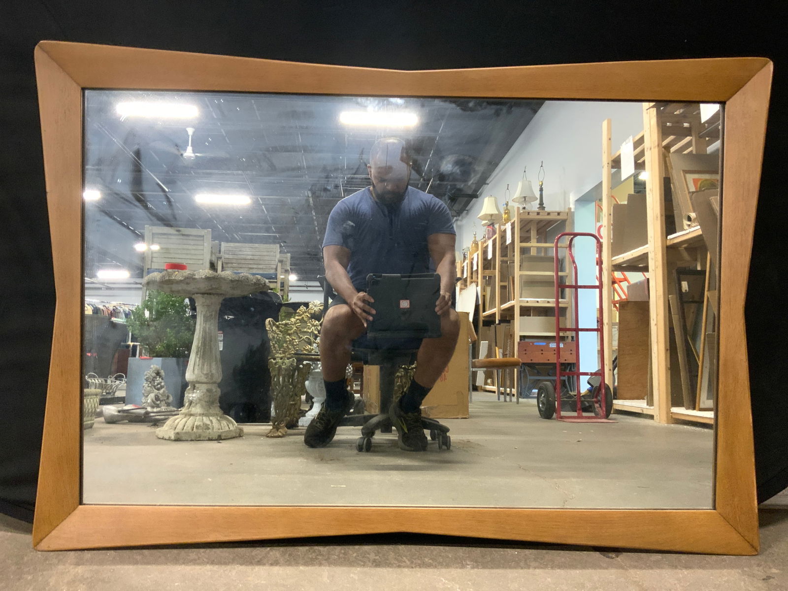 MCM Suede Walnut Wall Mirror (1 of 7)