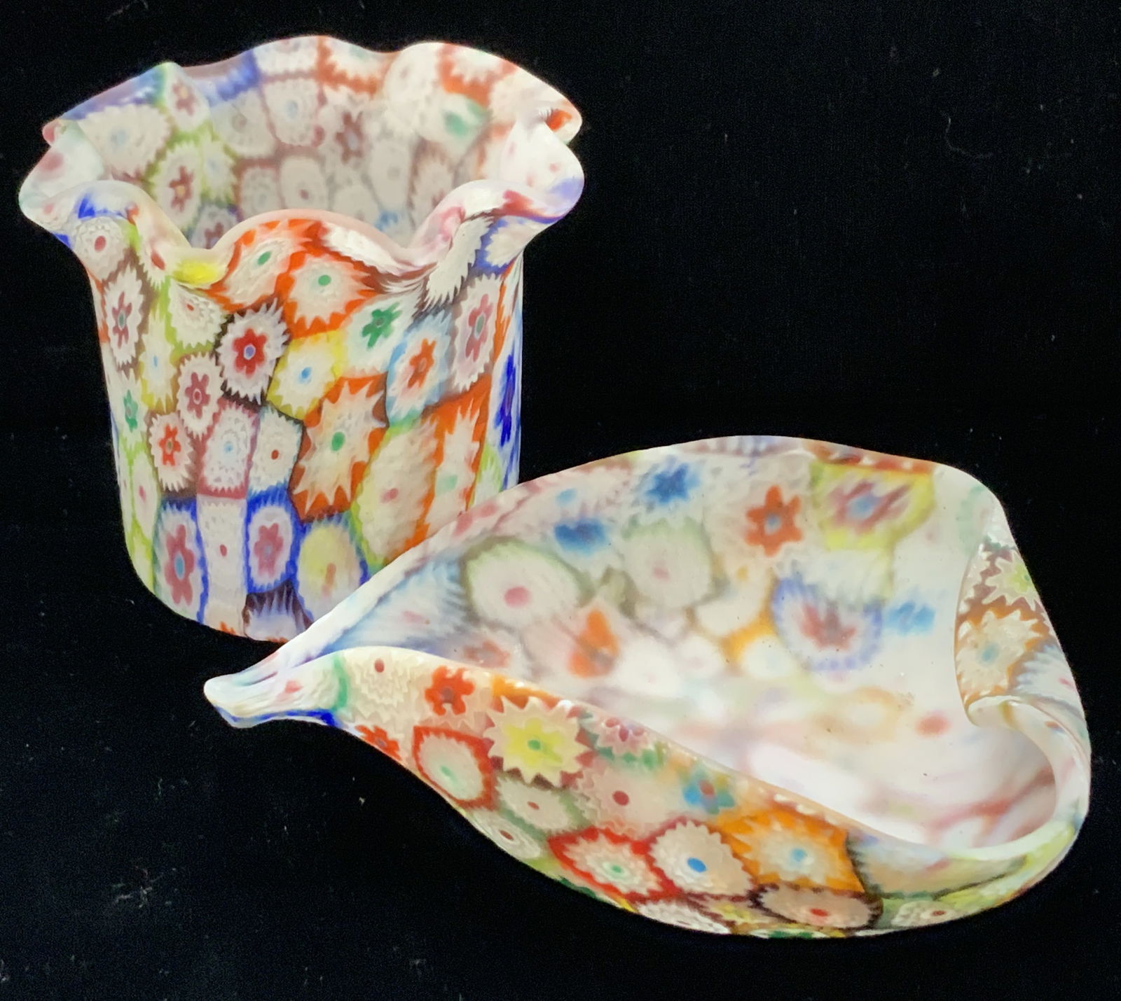 Pr Millefiori Murano Soap Dish & Cup (1 of 7)