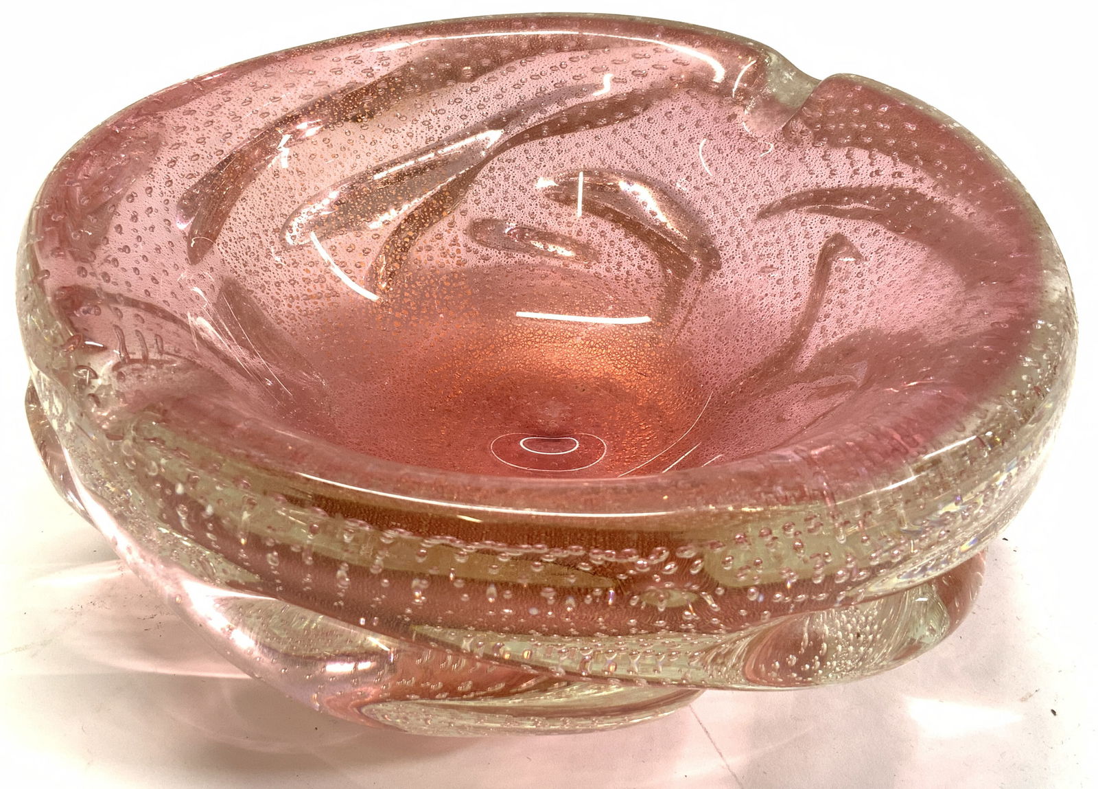 Murano Style Pink & Gold Hand Blown Glass Bowl (1 of 11)