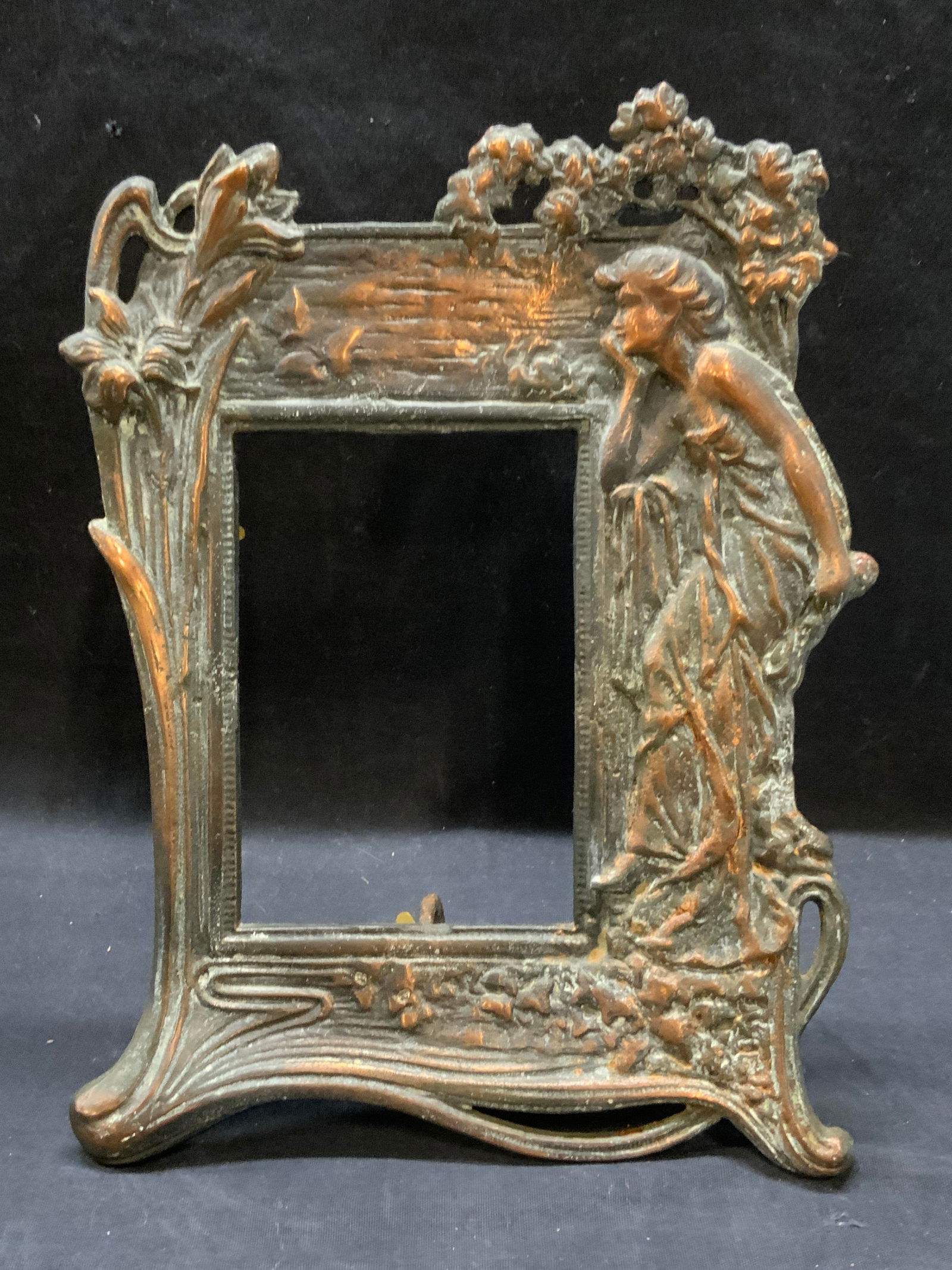 Art Nouveau Style Copper Wash Iron Figural Frame (1 of 9)
