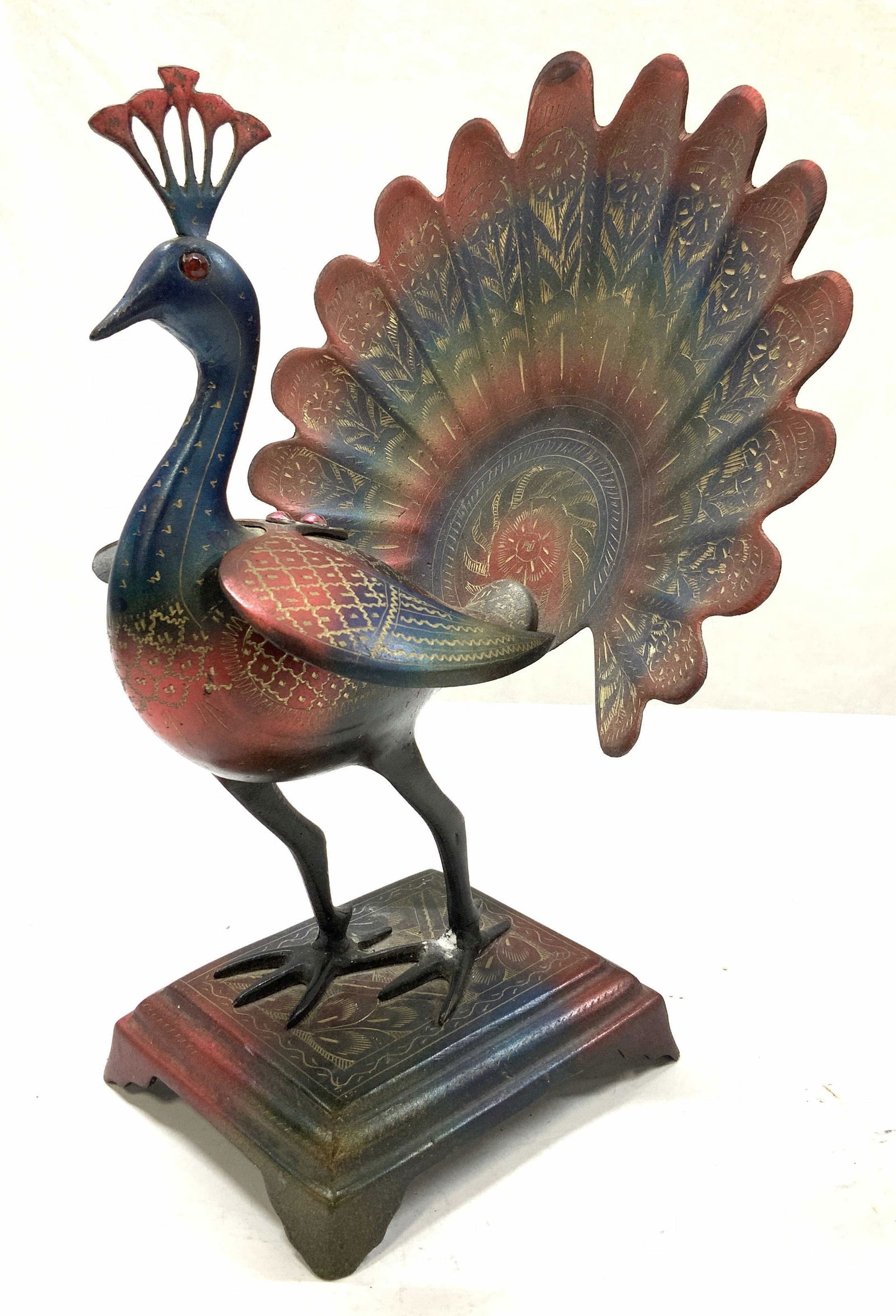 Painted Heavy Metal Peacock Sculpture (1 of 8)