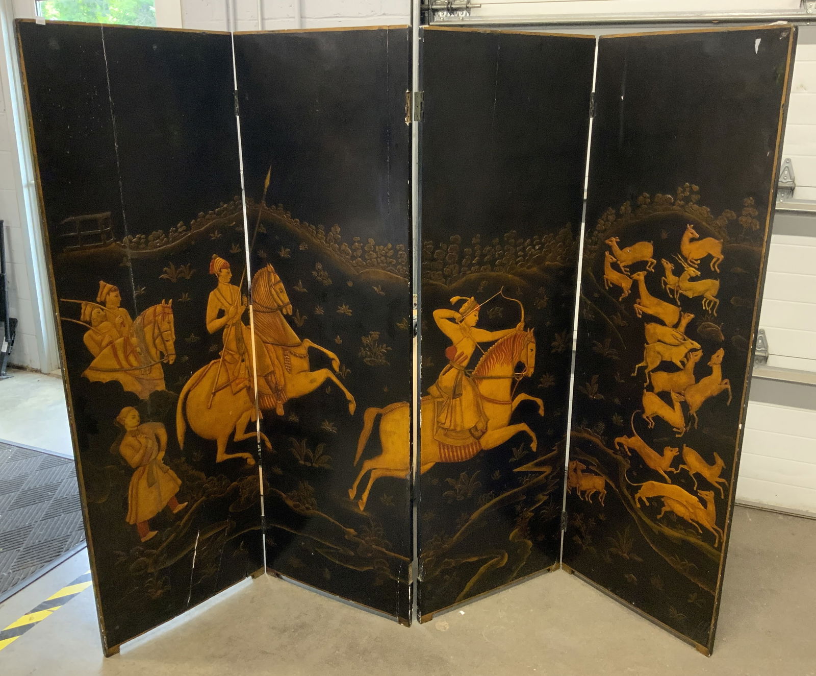 Vntg Painted Folding Room Screen W Hunting Scene (1 of 10)